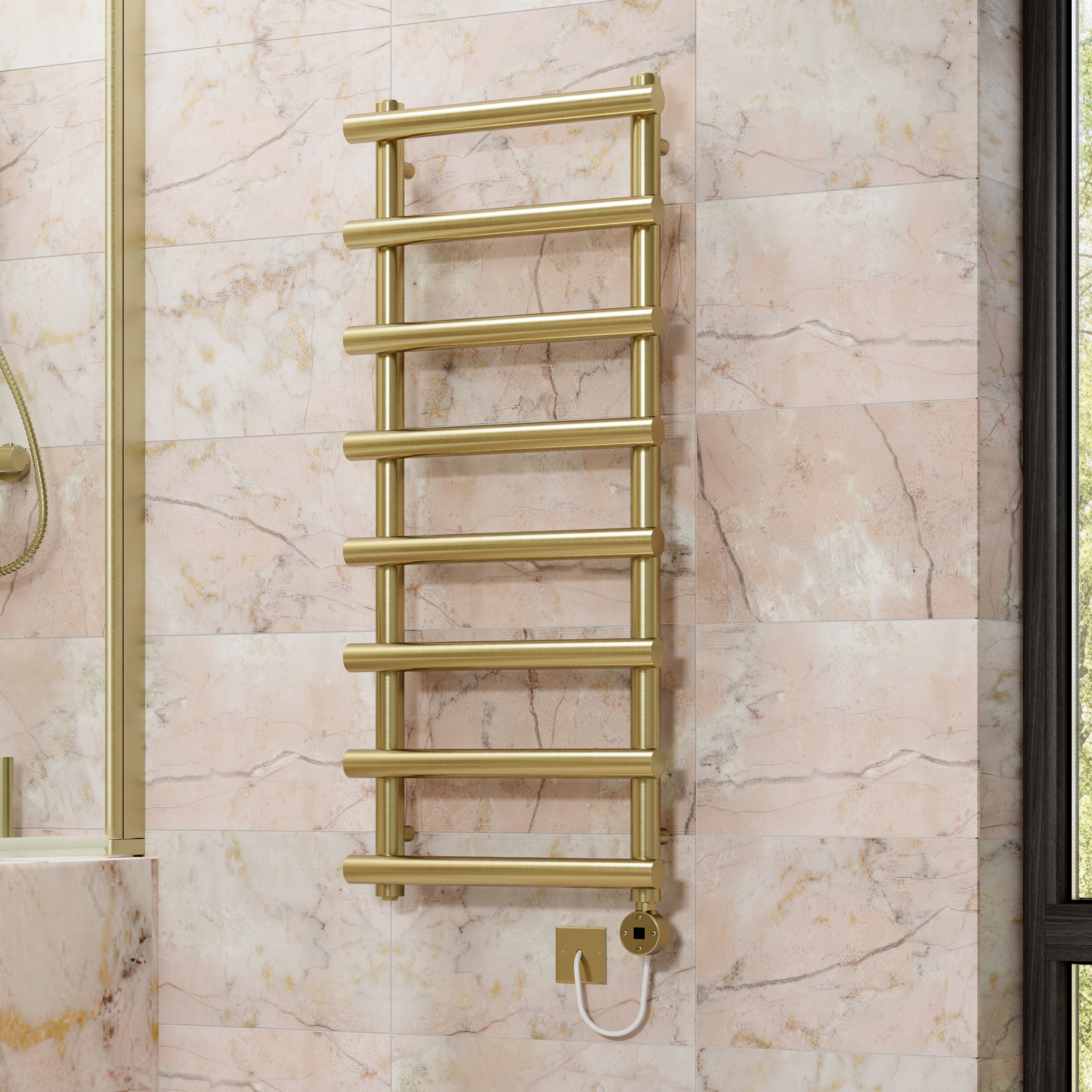 Toasty Yarrow Brushed Brass Electric Heated Towel Rail with Heating Element
