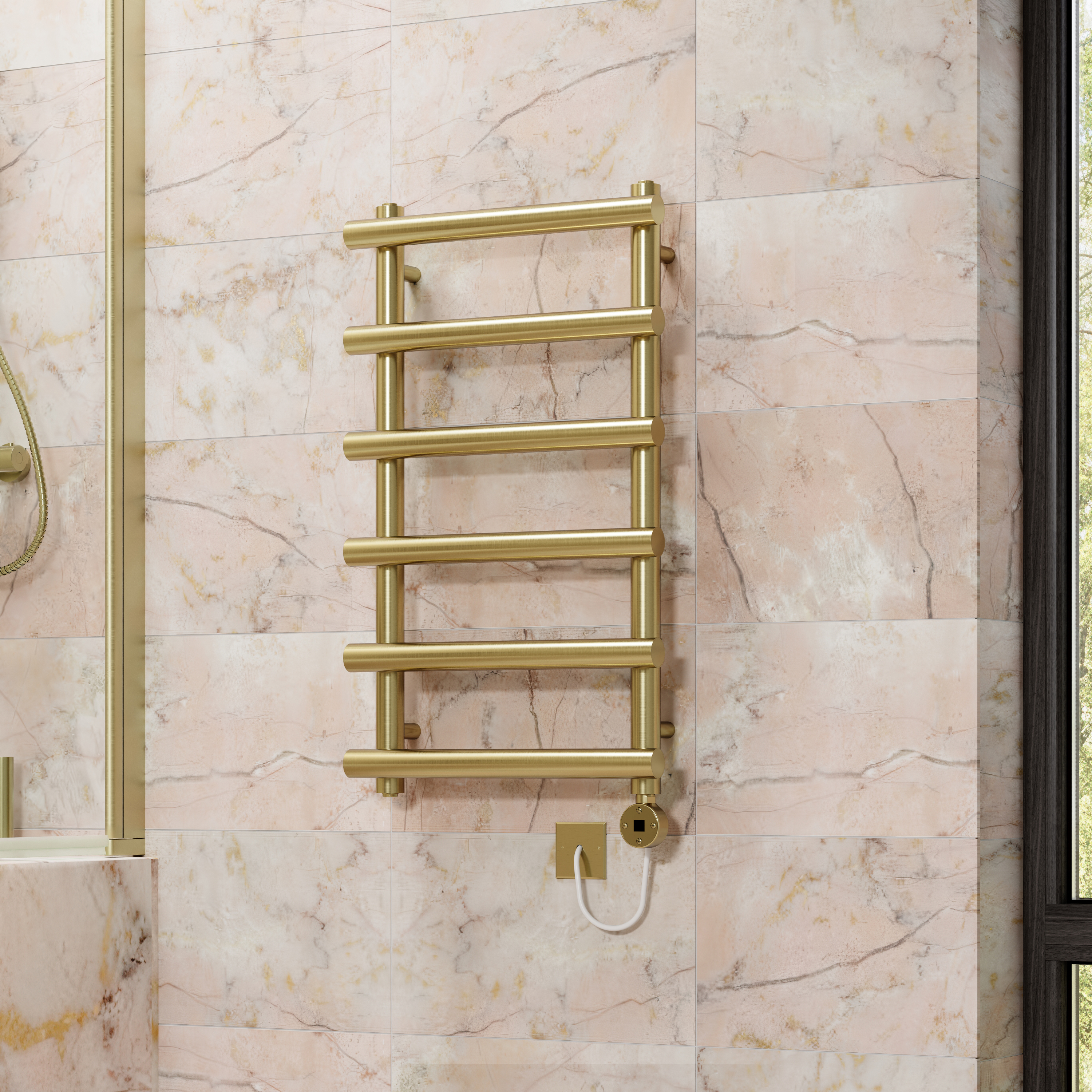 Toasty Yarrow Brushed Brass Electric Heated Towel Rail with Heating Element