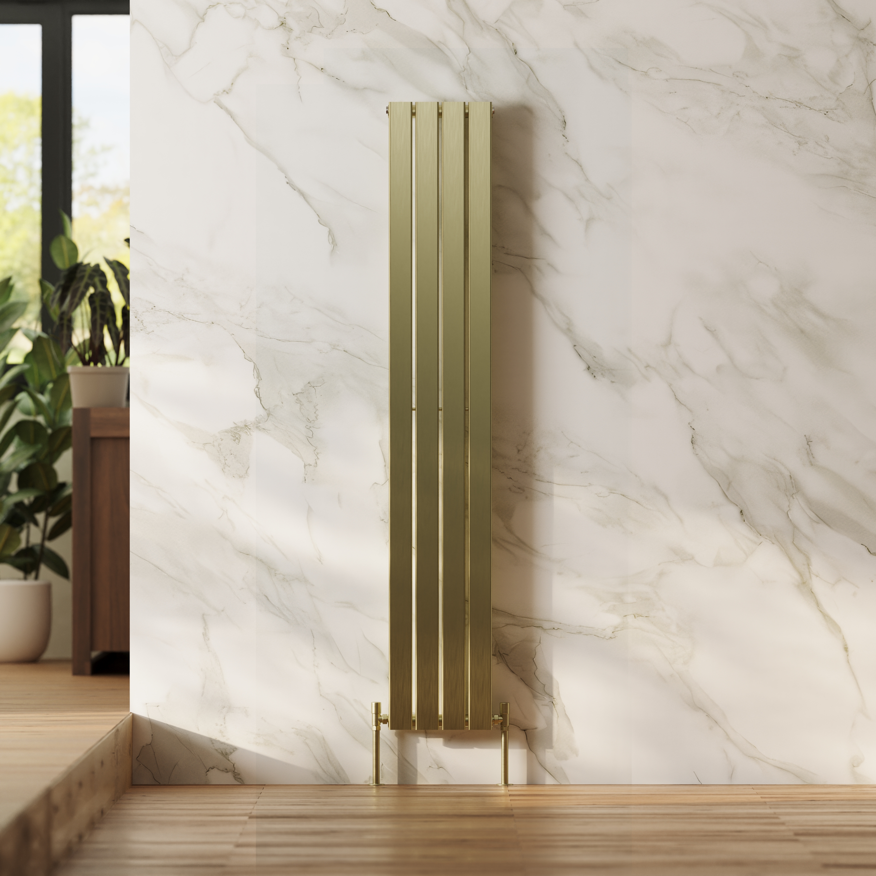 Toasty Radiance Brushed Brass Single Flat Panel Vertical Radiator
