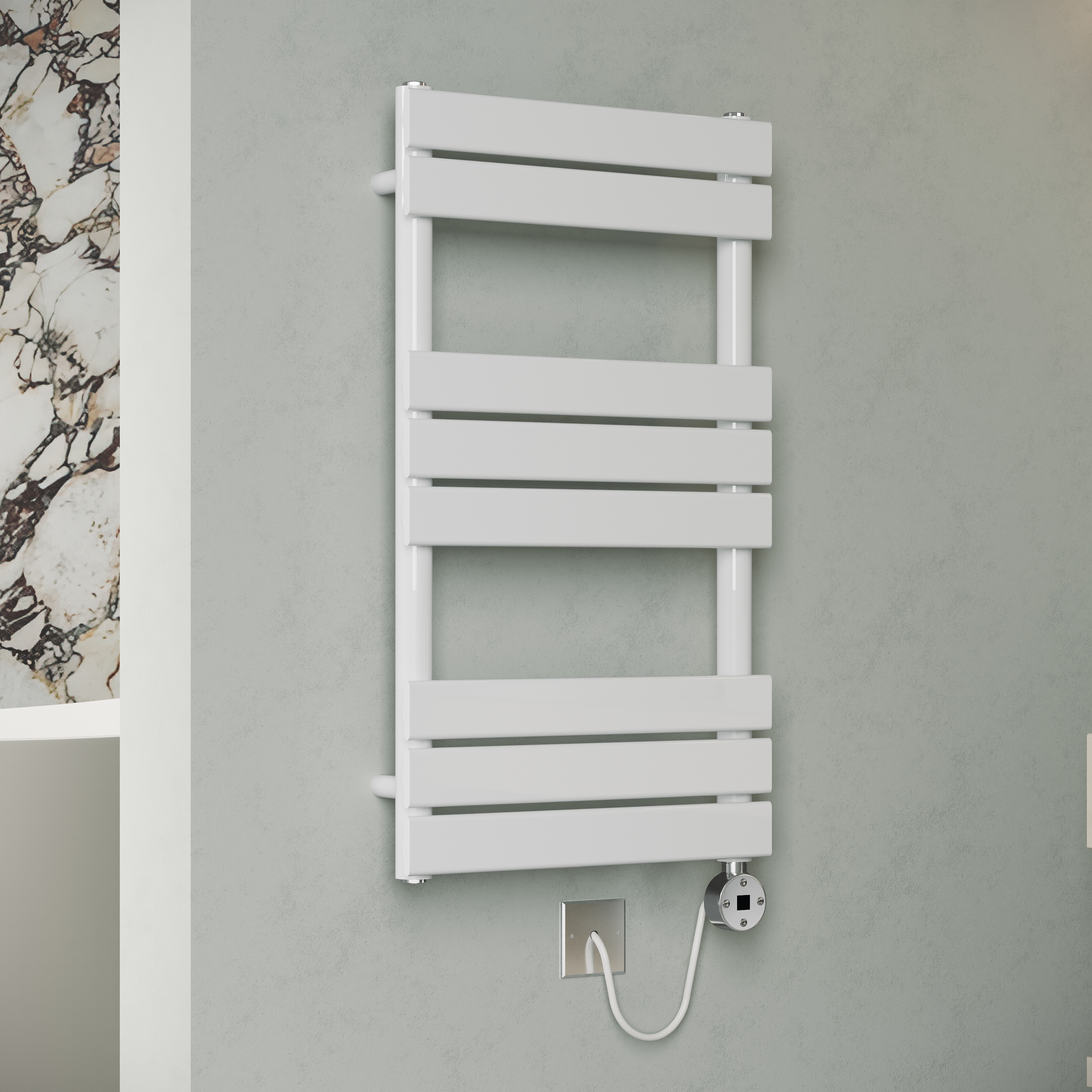 Toasty Hush White Electric Flat Panel Heated Towel Rail with Heating Element