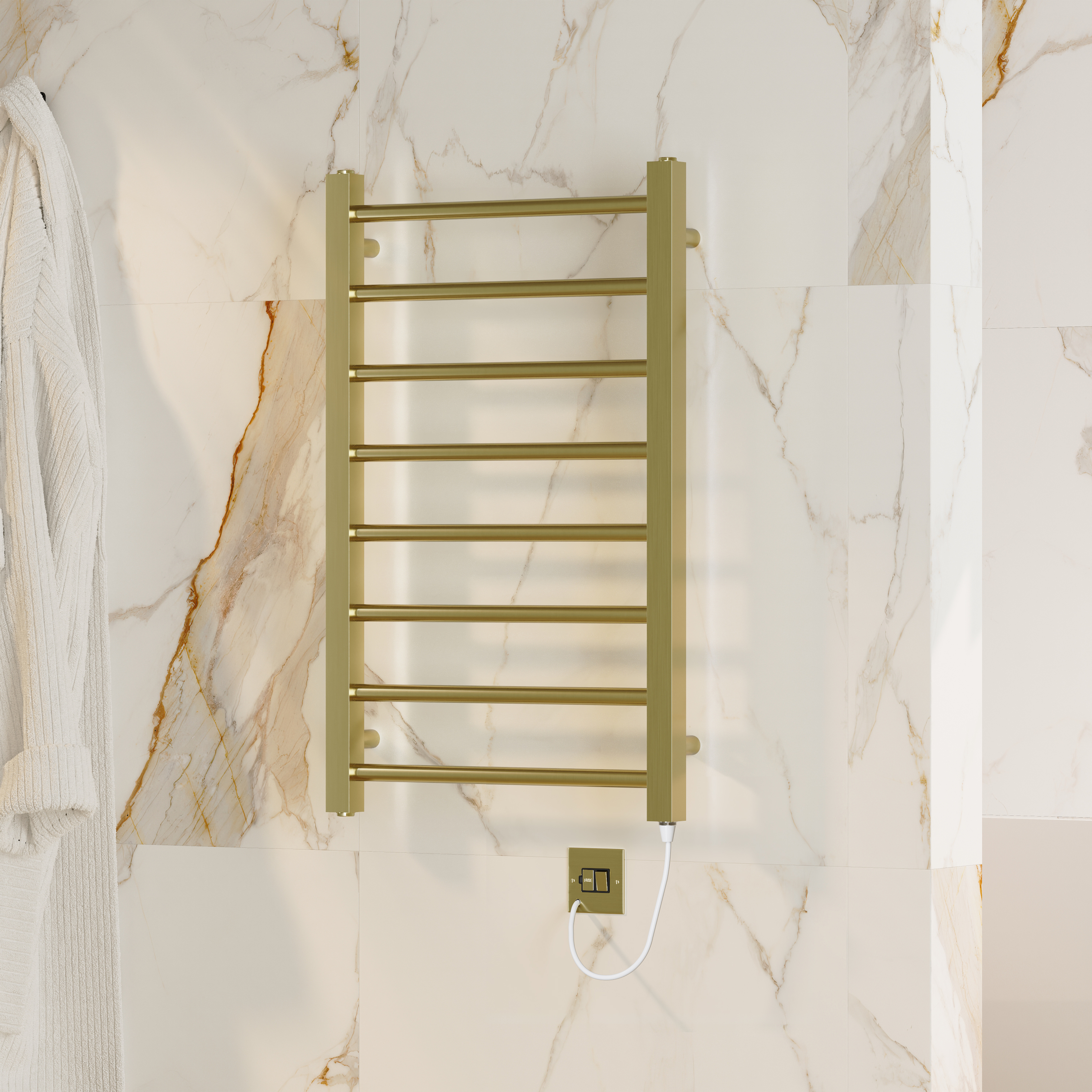 Toasty Rise Brushed Brass Electric Heated Towel Rail with Heating Element