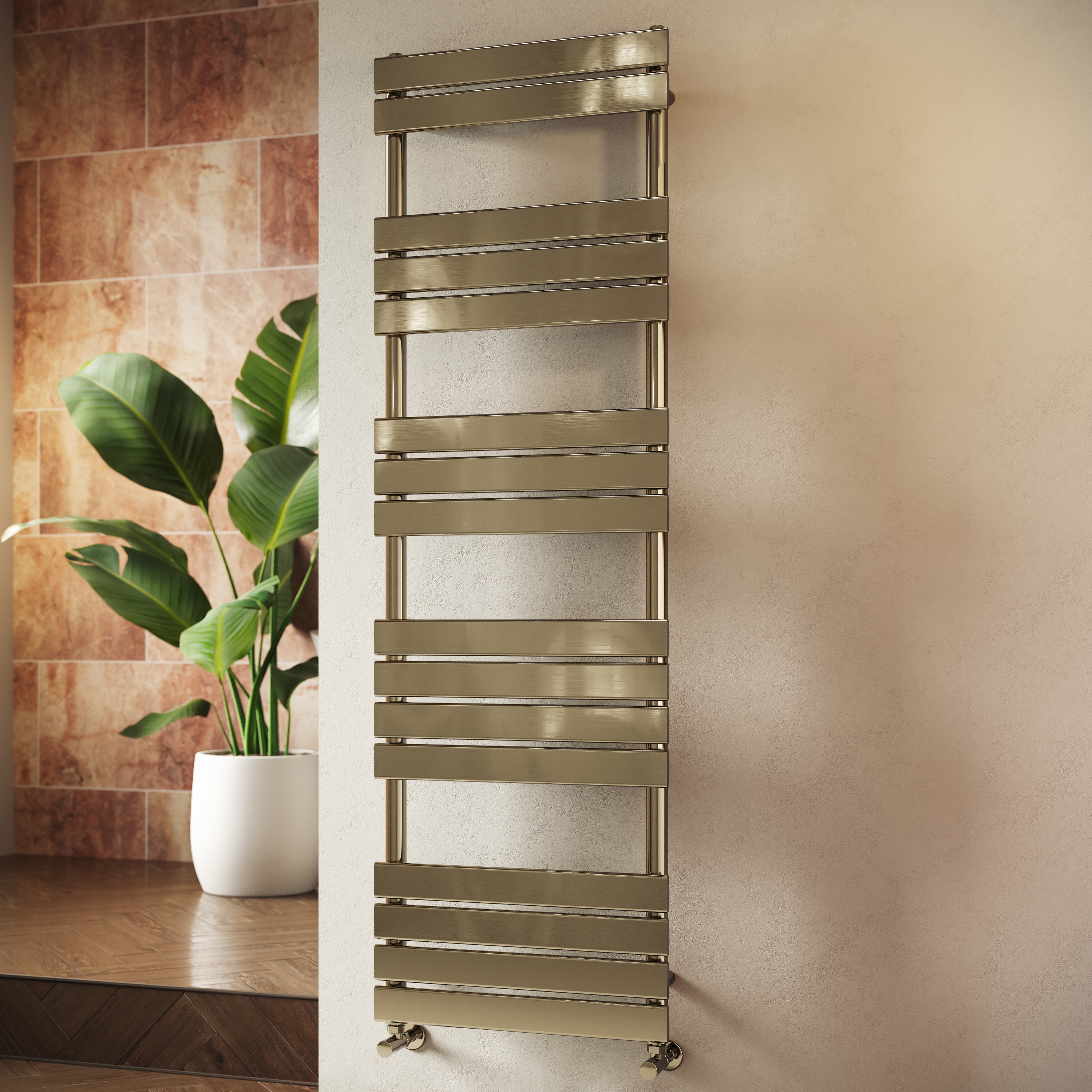 Toasty Hush Brushed Brass Flat Panel Heated Towel Rail