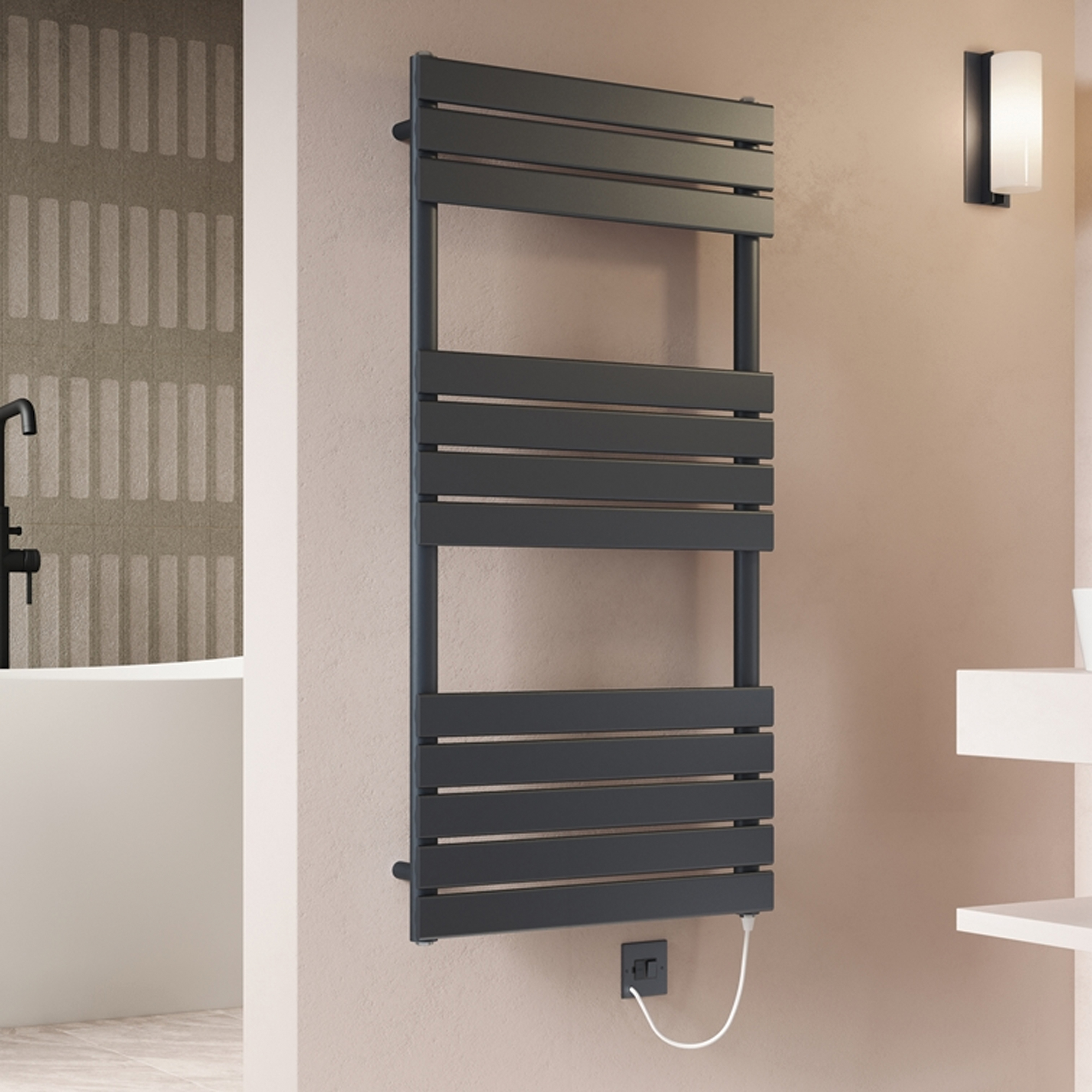 Toasty Hush Anthracite Electric Flat Panel Heated Towel Rail with Heating Element