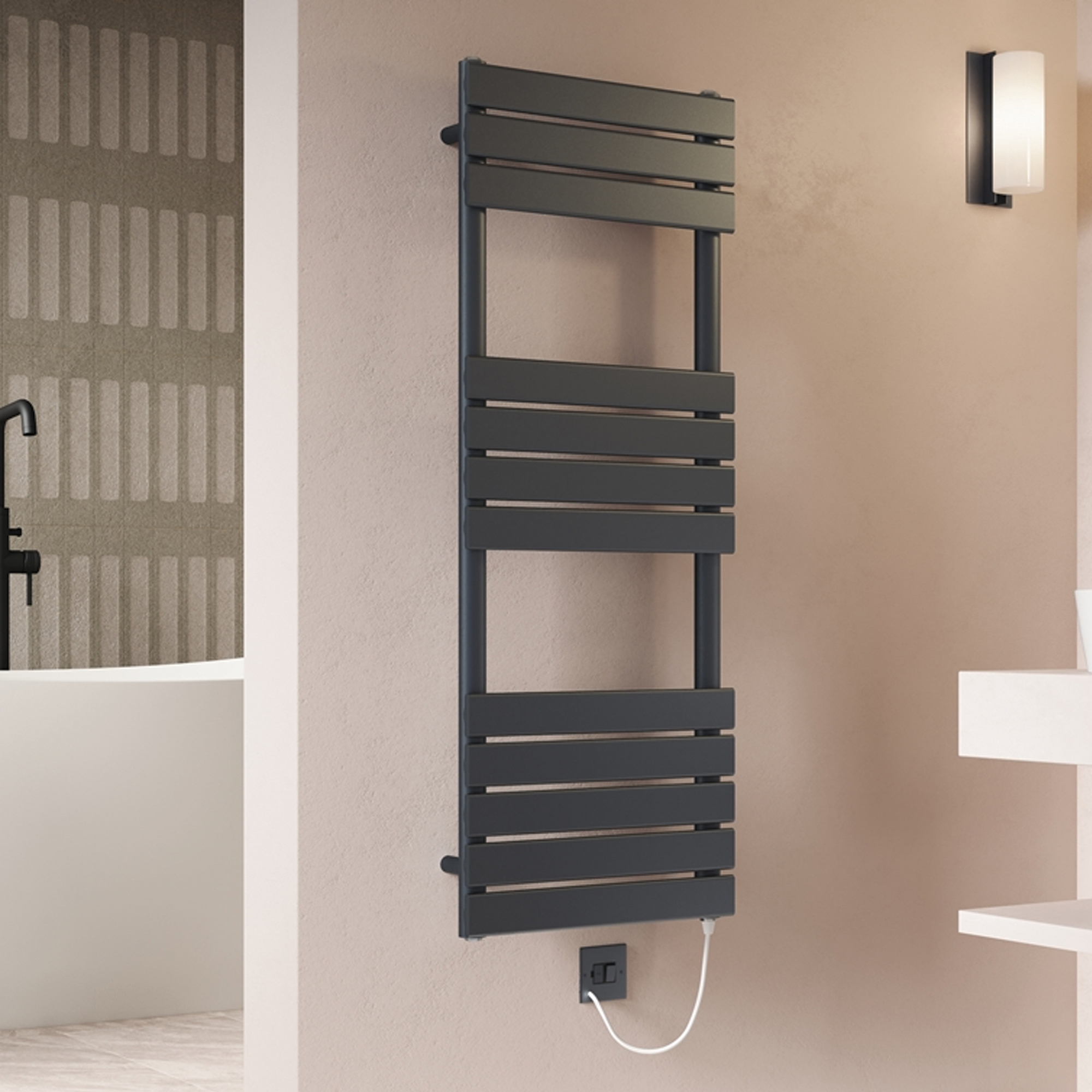 Toasty Hush Anthracite Electric Flat Panel Heated Towel Rail with Heating Element