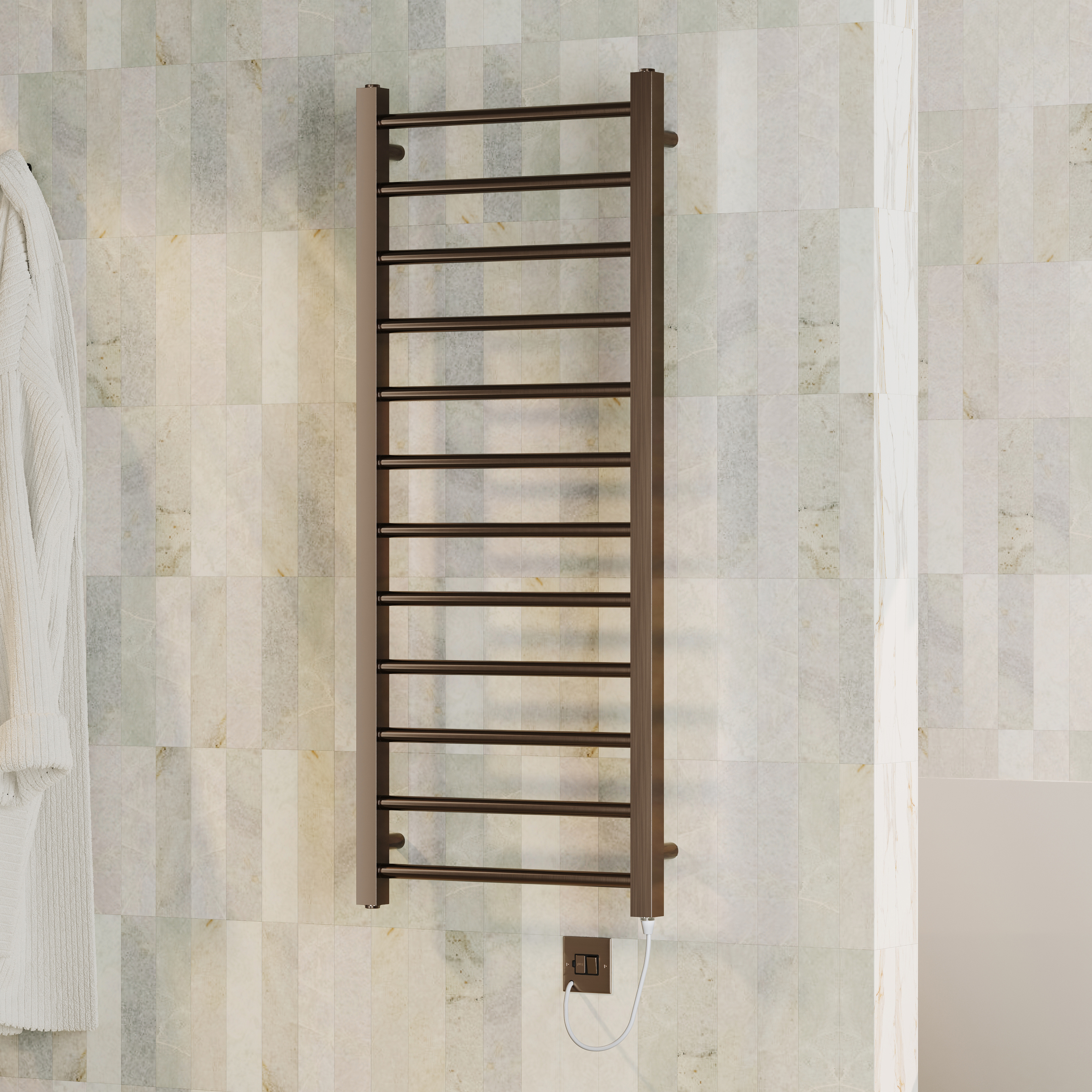 Toasty Rise Brushed Bronze Electric Heated Towel Rail with Heating Element