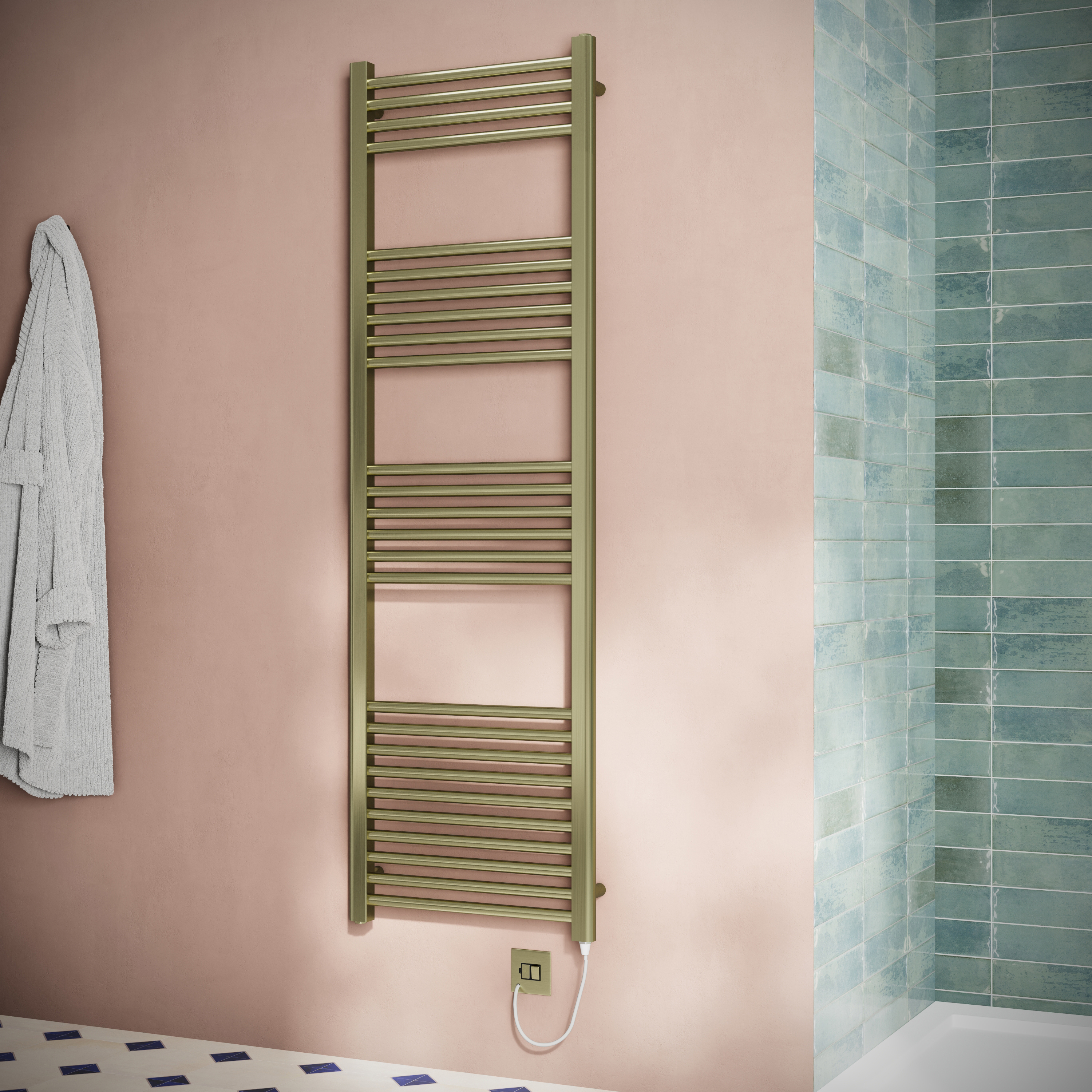 Toasty Glow Brushed Brass 22mm Electric Heated Ladder Towel Rail with Heating Element