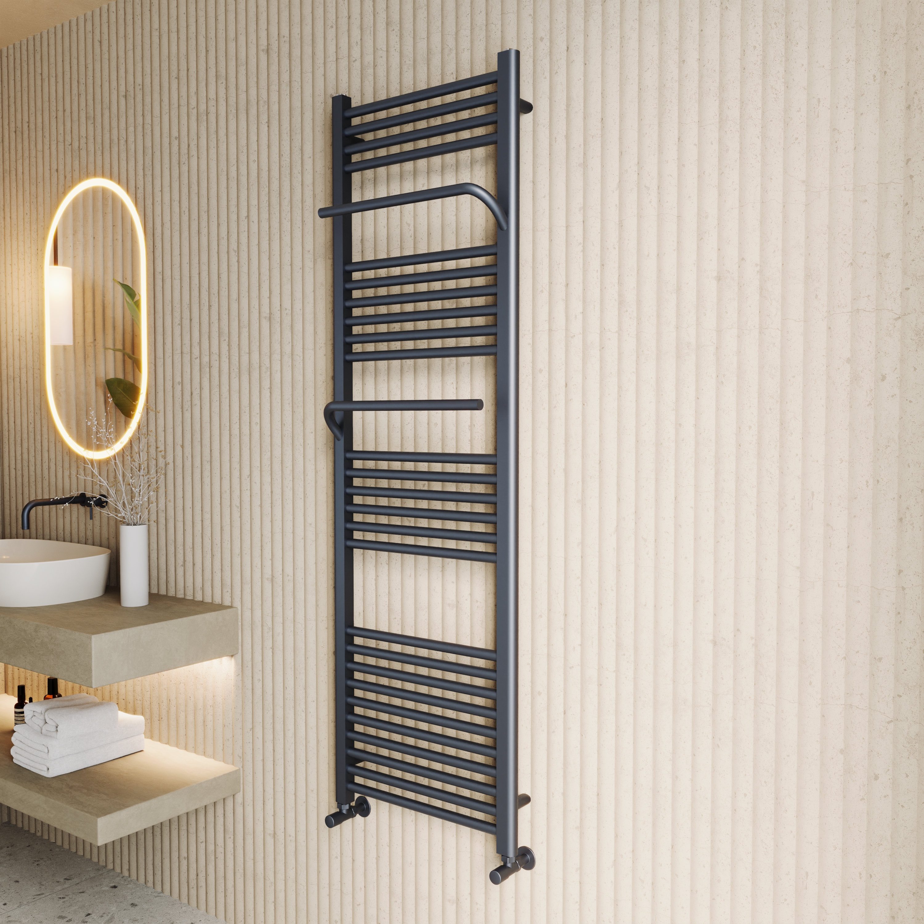 Toasty Wisp Anthracite Heated Towel Rail - 1600 x 500mm