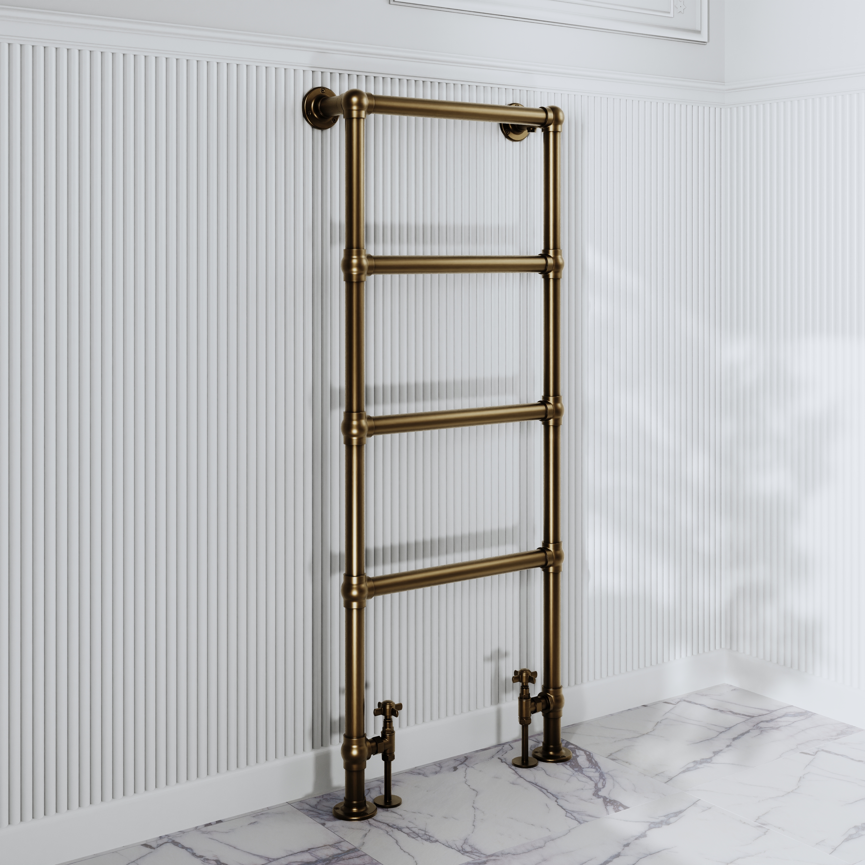 Toasty Merrin Antique Brass Floorstanding Traditional Heated Towel Rail - 1195 x 500mm