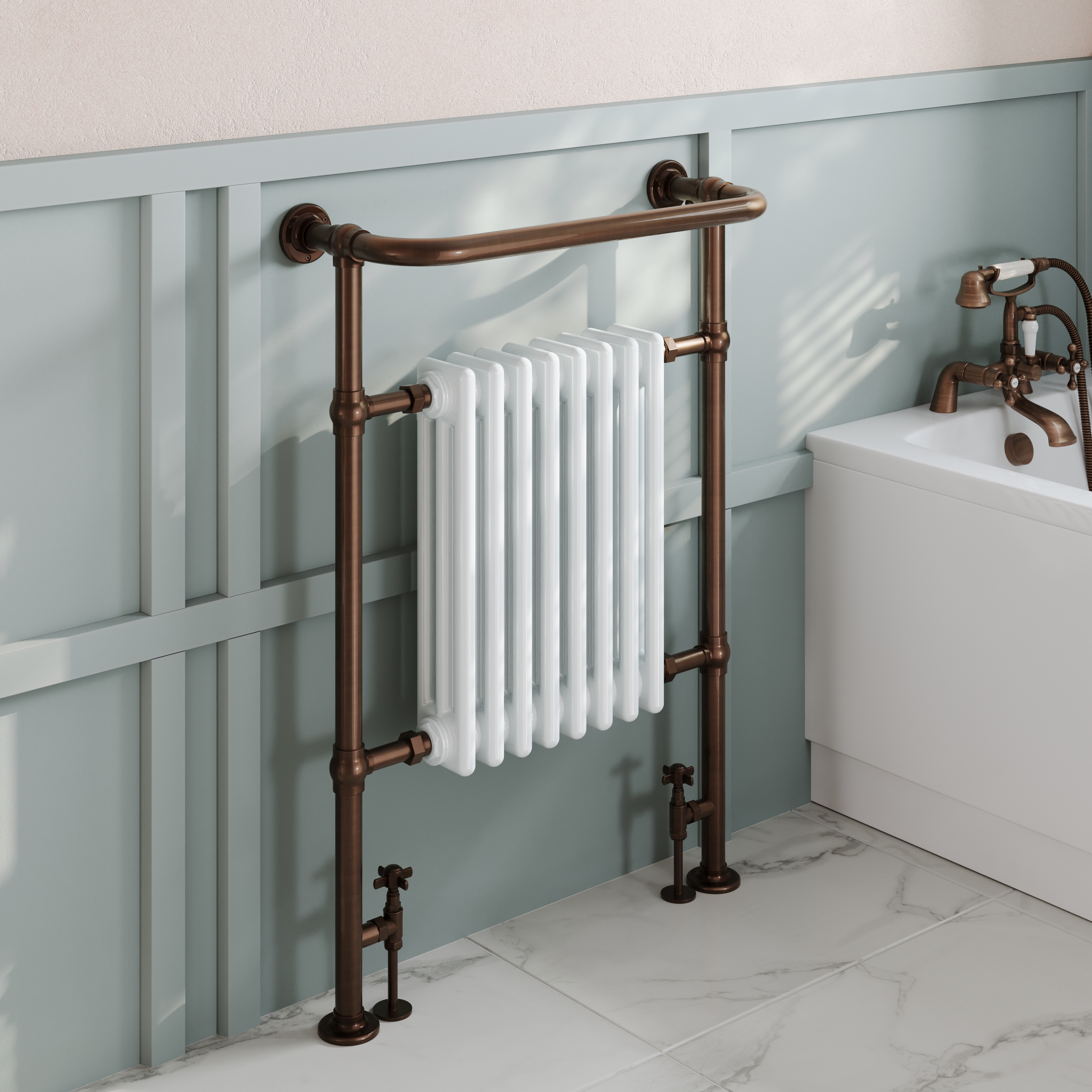 Toasty Penrose Antique Copper Traditional Heated Towel Rail - 965 x 675mm