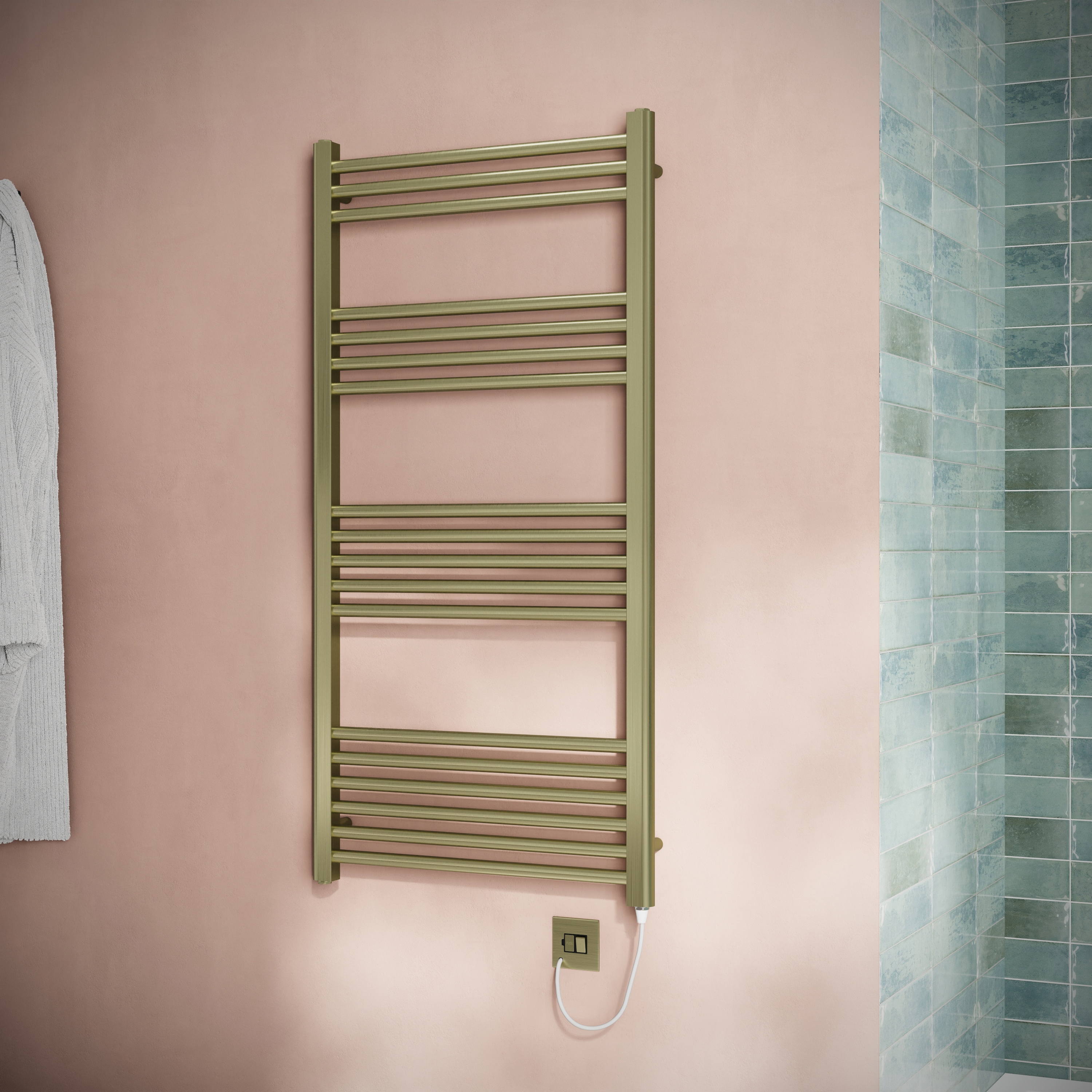 Toasty Glow Brushed Brass 22mm Electric Heated Ladder Towel Rail with Heating Element