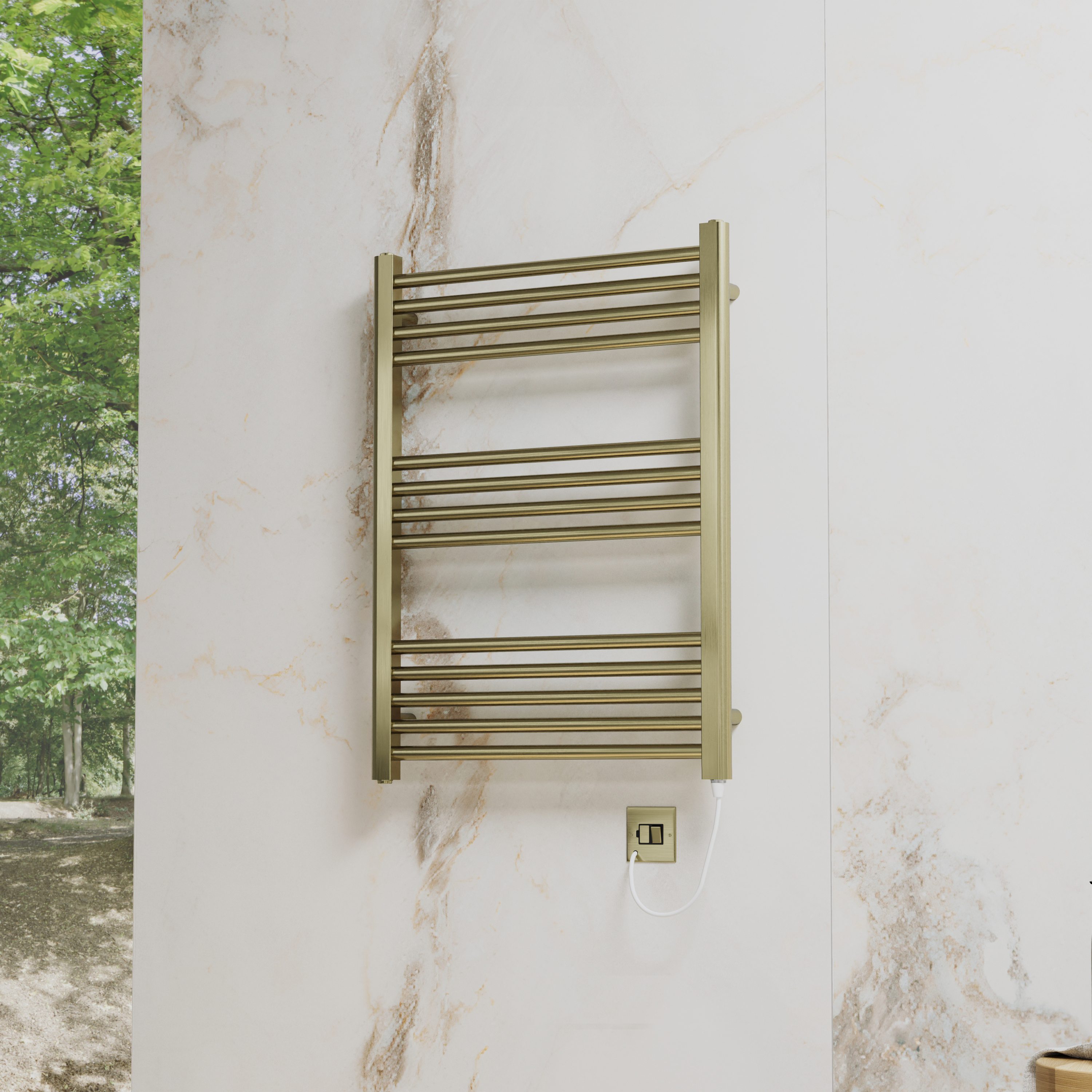 Toasty Glow Premium Brushed Brass 25mm Electric Heated Towel Rail with Heating Element