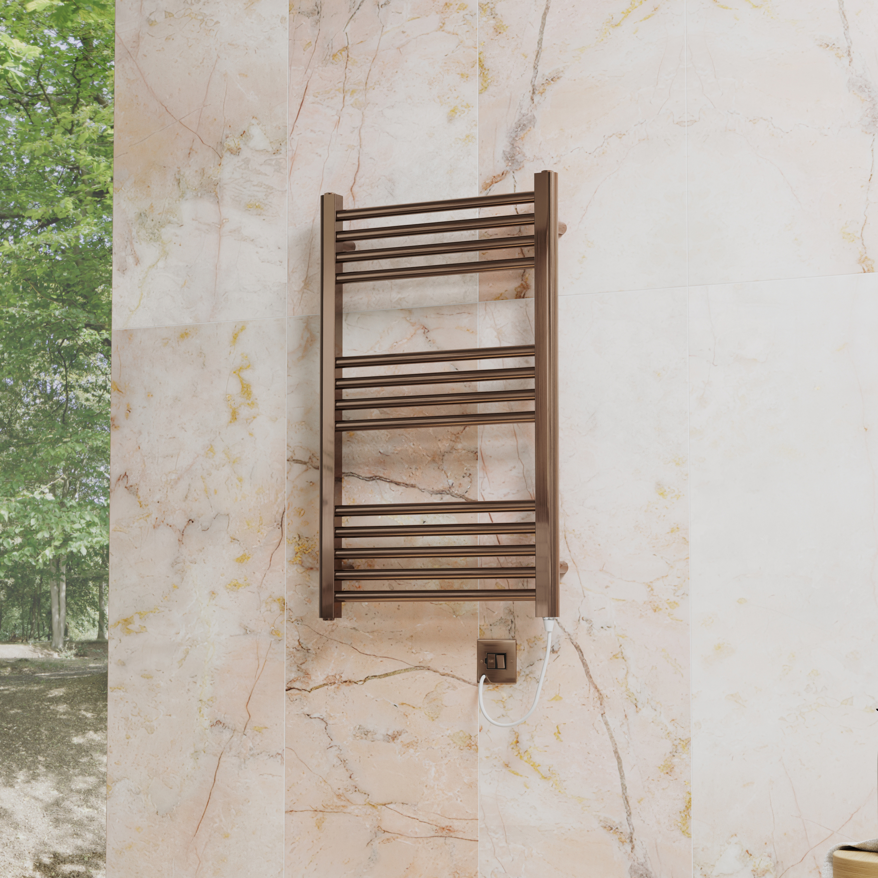 Toasty Glow Premium Brushed Bronze 25mm Electric Heated Towel Rail with Heating Element