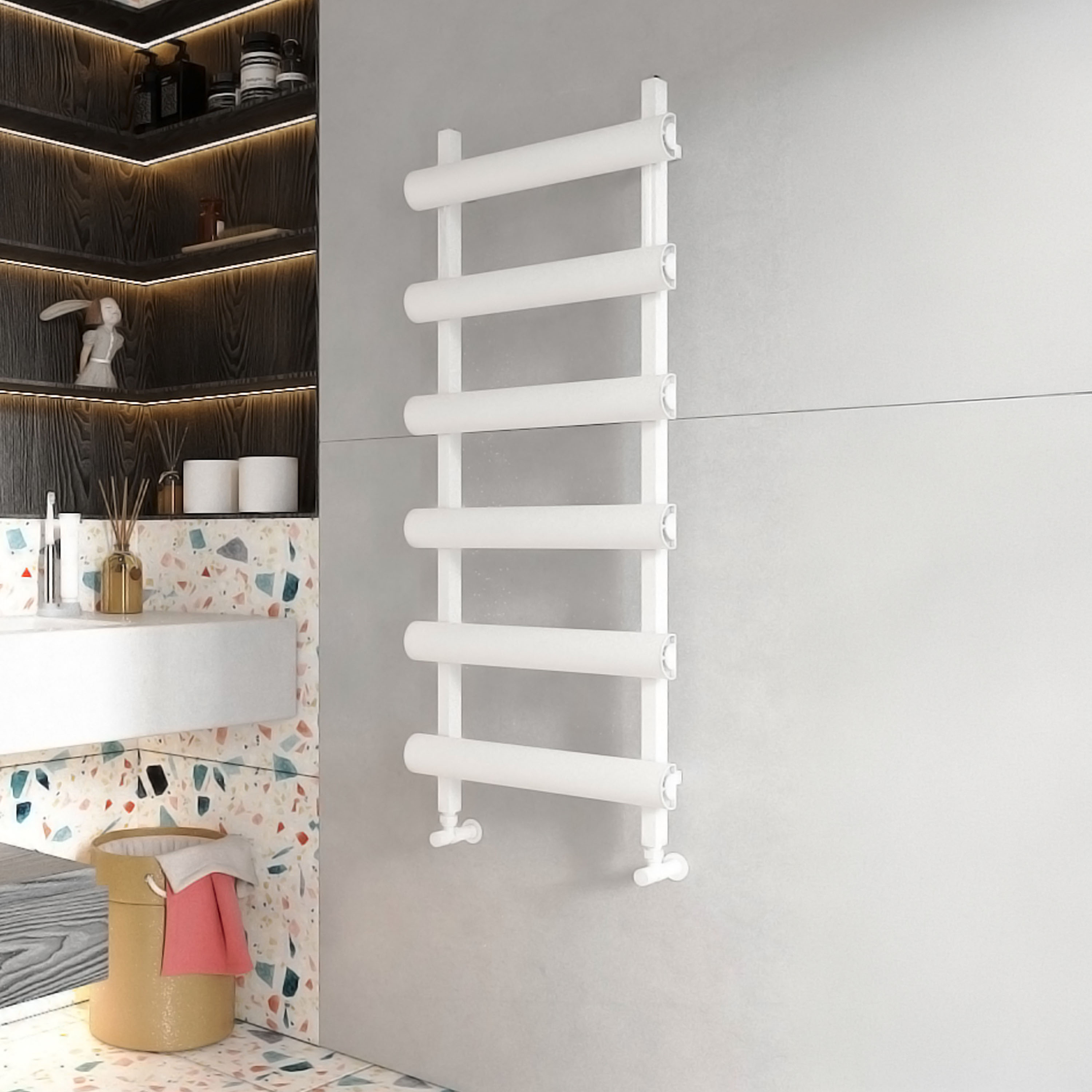 Carisa Moon Oval Panel Ladder Vertical Aluminium Heated Towel Rail