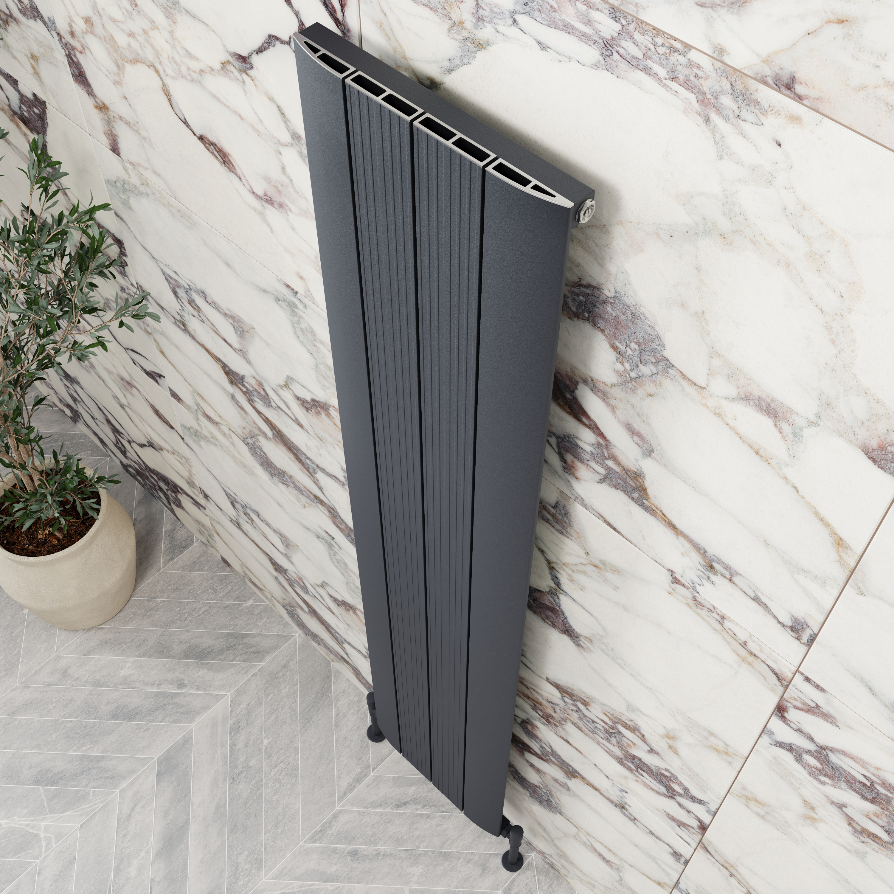 Toasty Drift Anthracite Vertical Aluminium Radiator - 1800 x 375mm