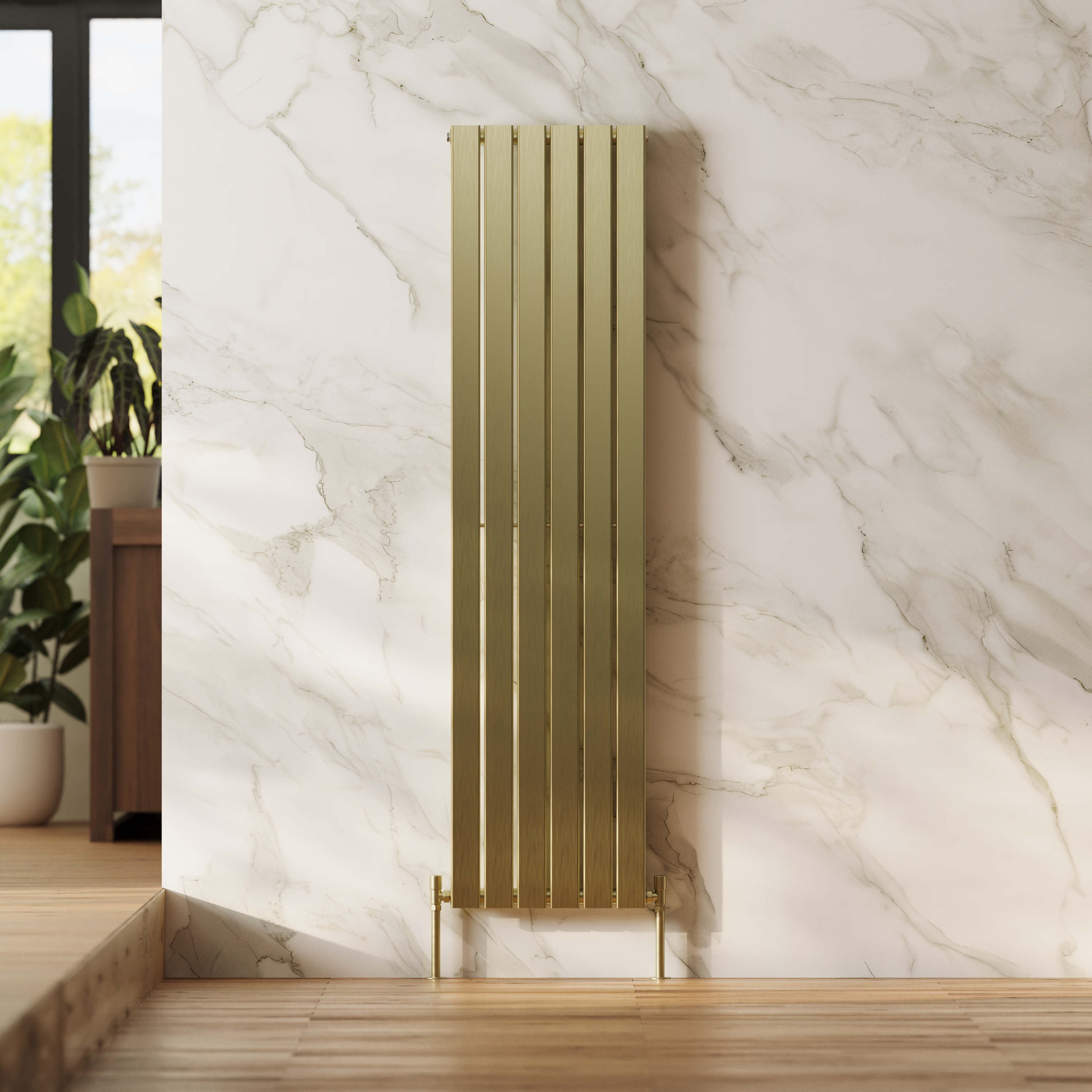 Toasty Radiance Brushed Brass Single Flat Panel Vertical Radiator