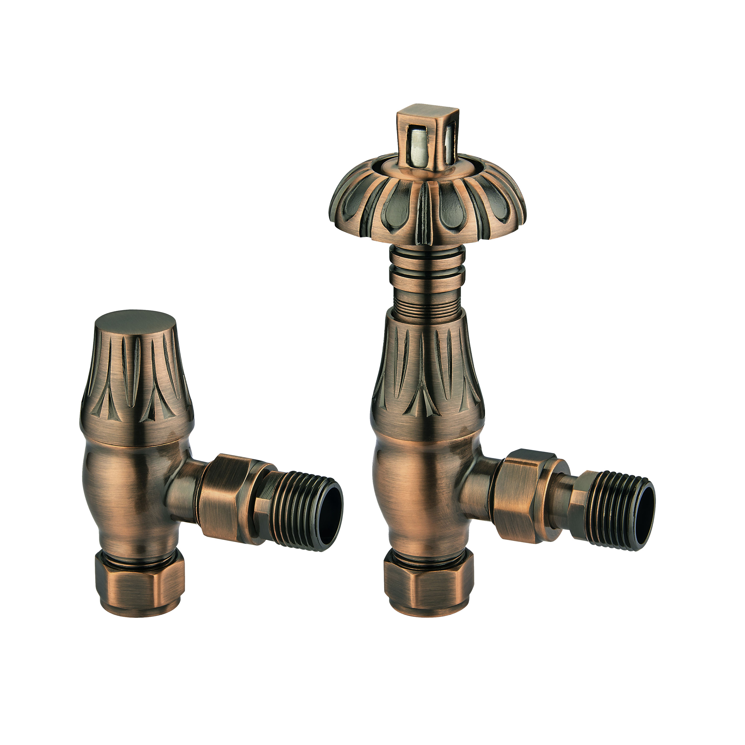 Toasty Antique Copper Traditional Metal Handle Angled Thermostatic Radiator Valve