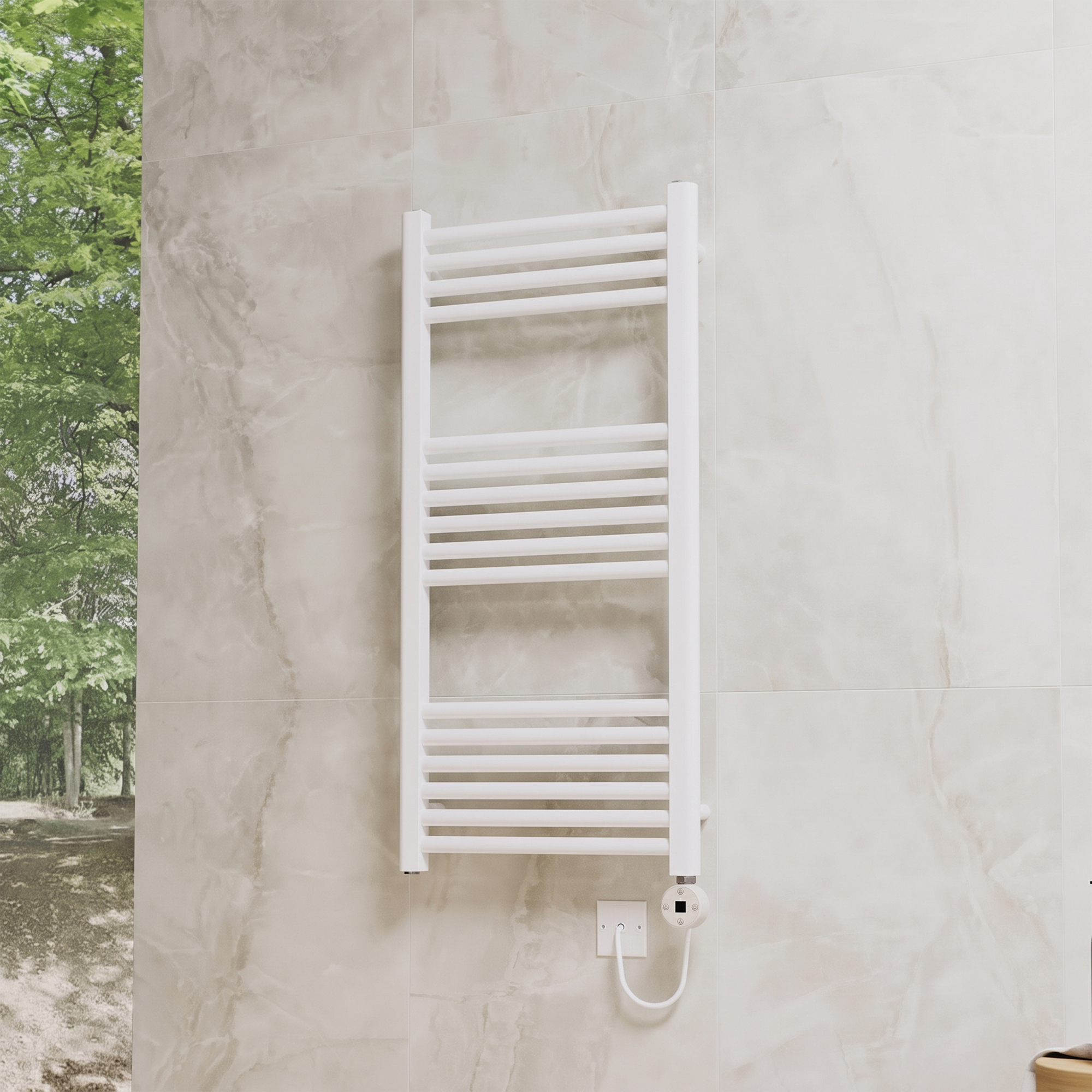 Toasty Glow Premium Matt White 25mm Electric Heated Towel Rail with Heating Element