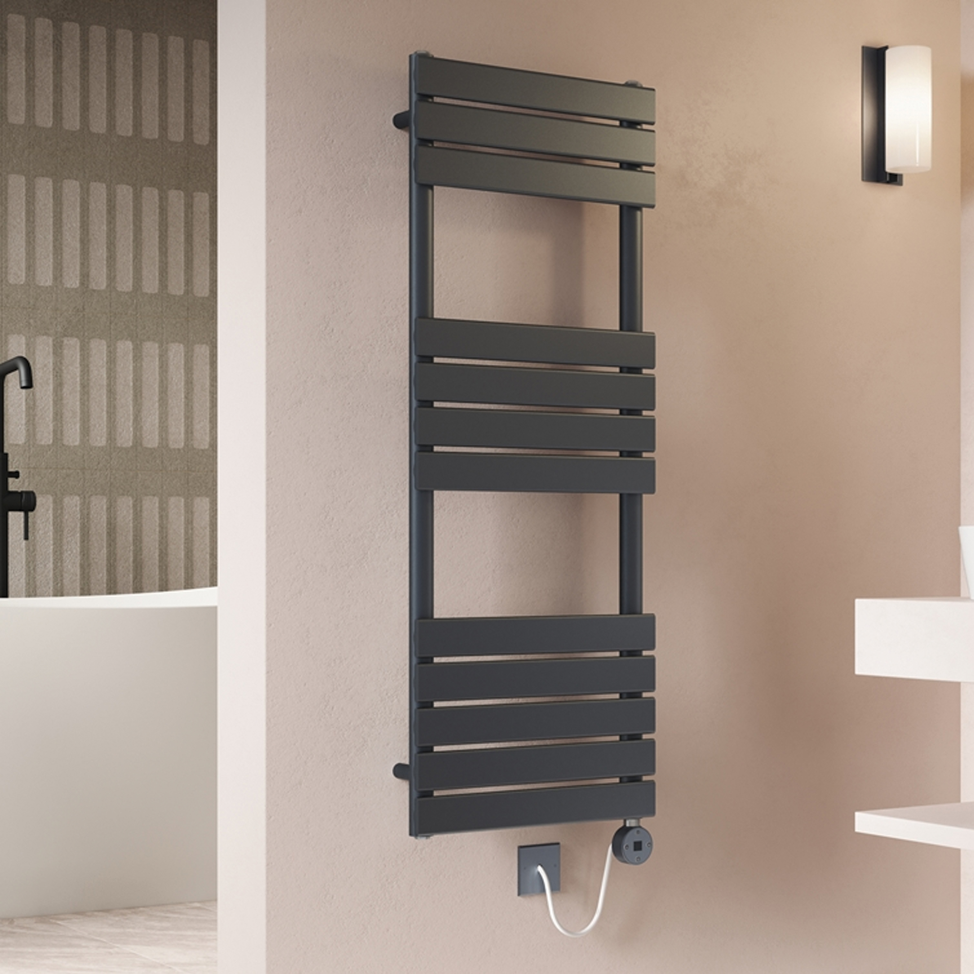 Toasty Hush Anthracite Electric Flat Panel Heated Towel Rail with Heating Element