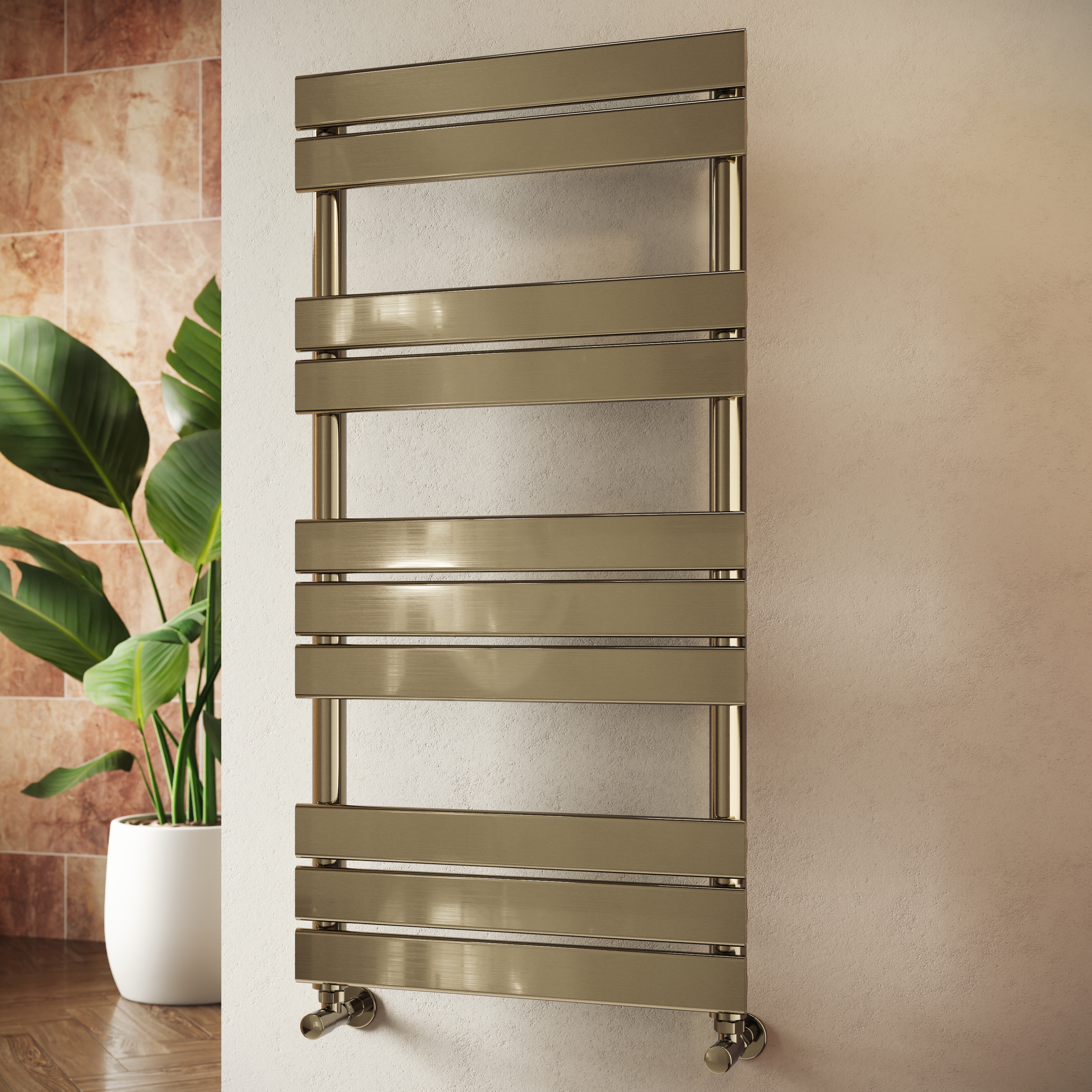 Toasty Hush Brushed Brass Flat Panel Heated Towel Rail
