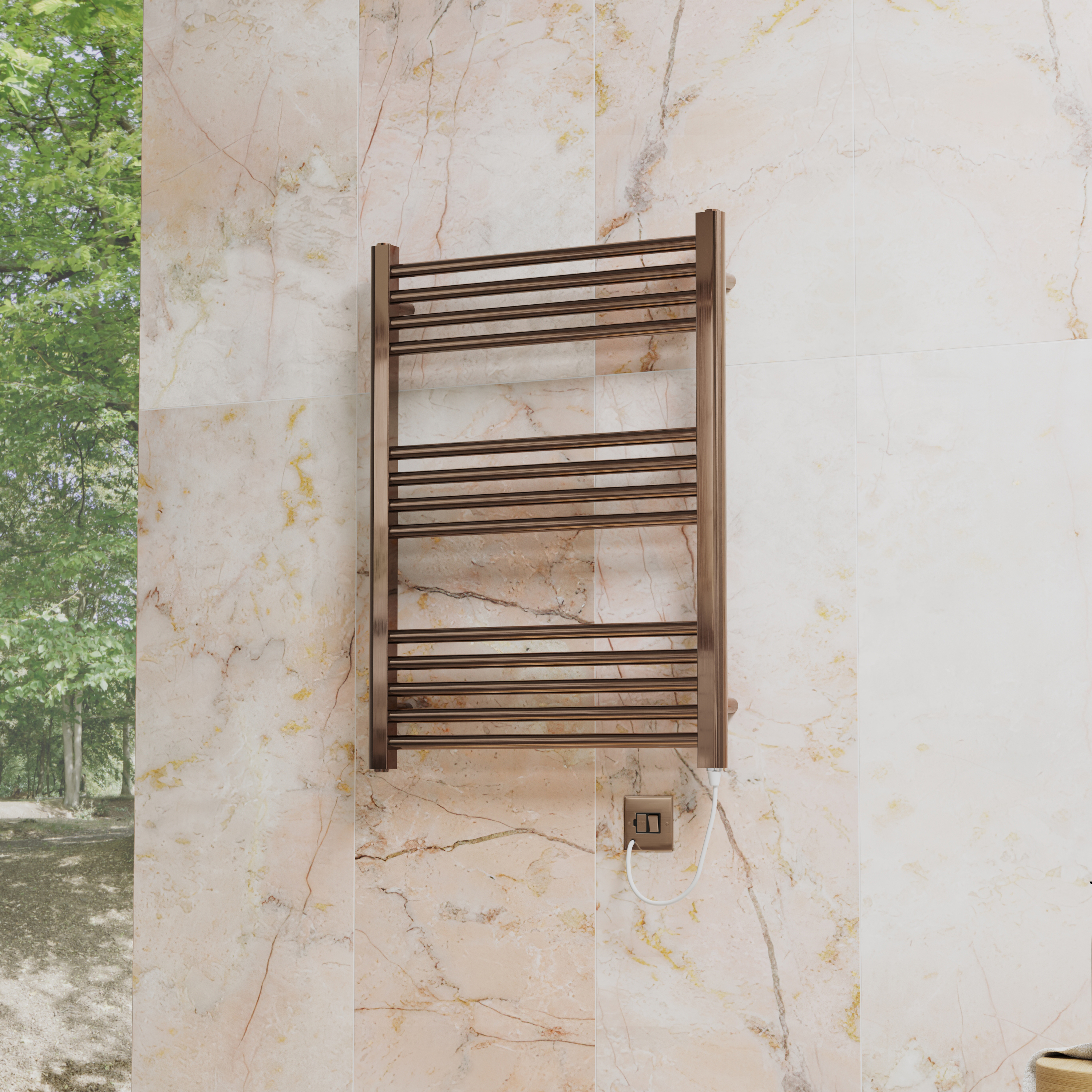 Toasty Glow Premium Brushed Bronze 25mm Electric Heated Towel Rail with Heating Element