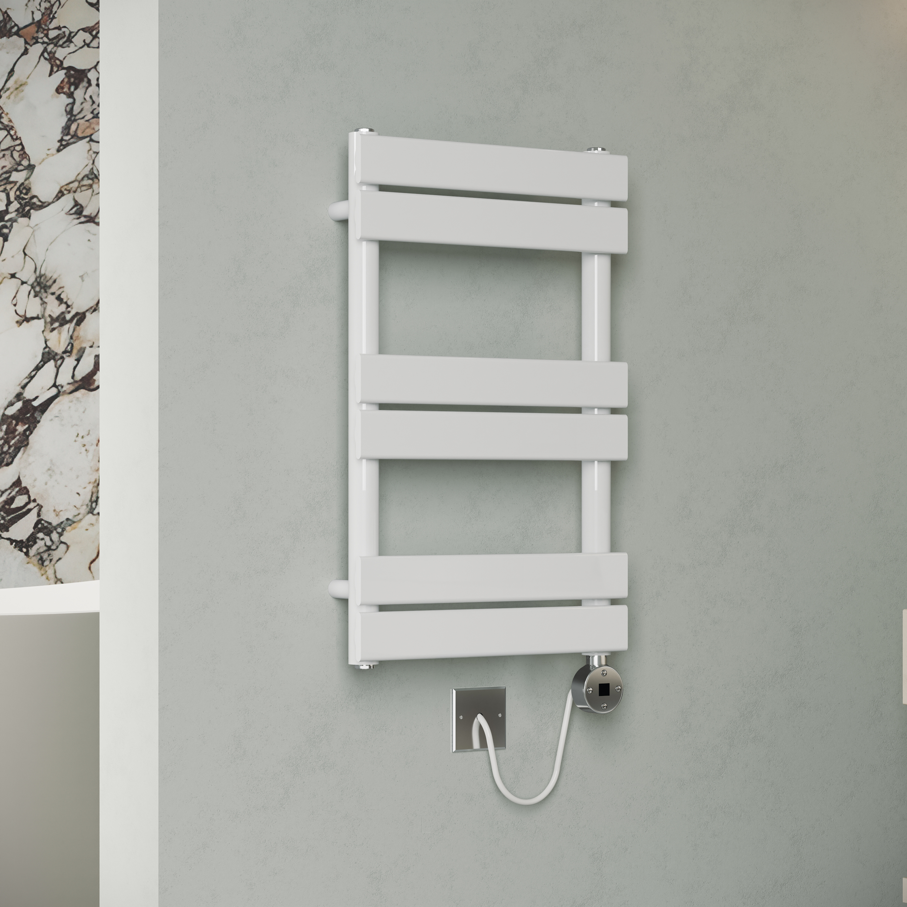 Toasty Hush White Electric Flat Panel Heated Towel Rail with Heating Element