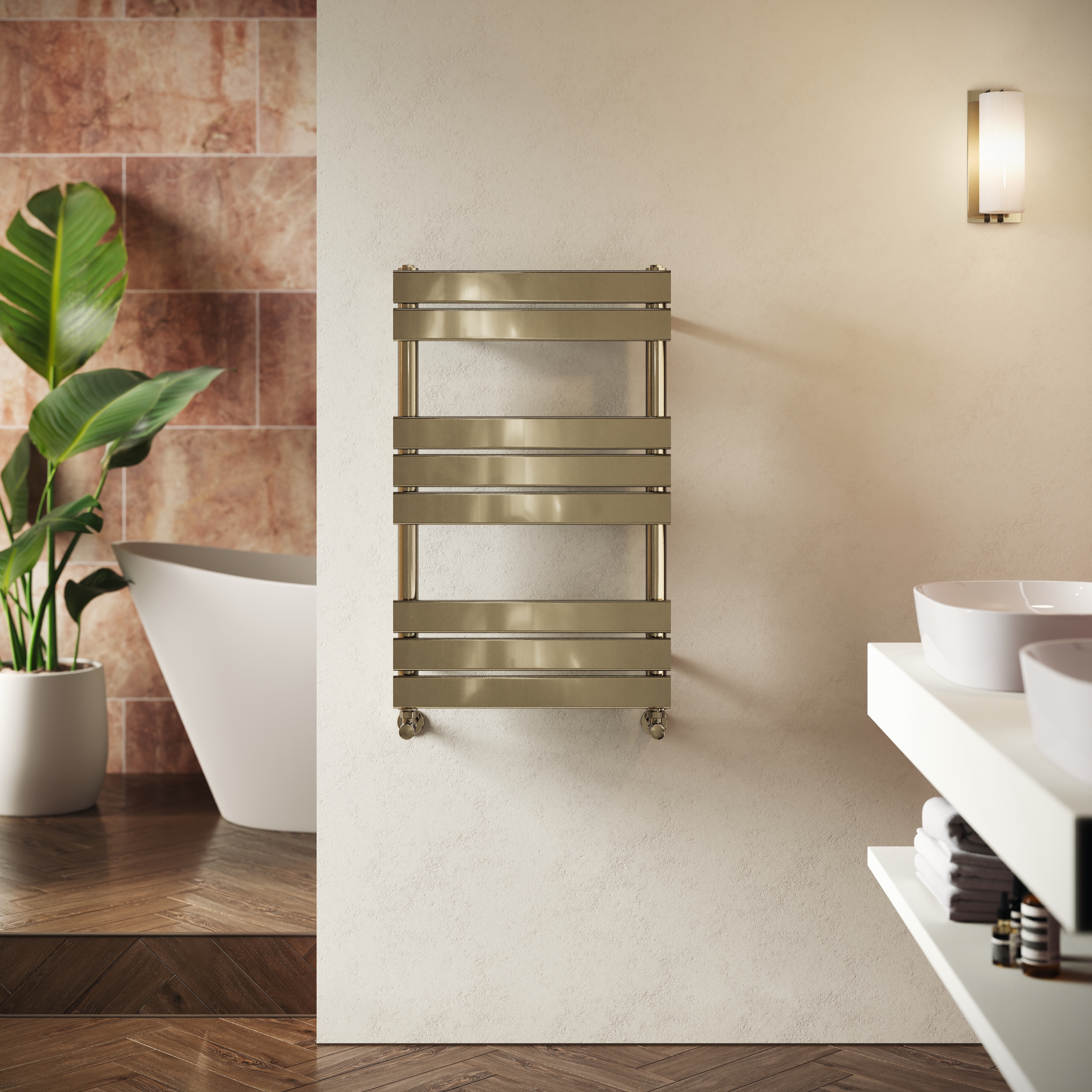 Toasty Hush Brushed Brass Flat Panel Heated Towel Rail