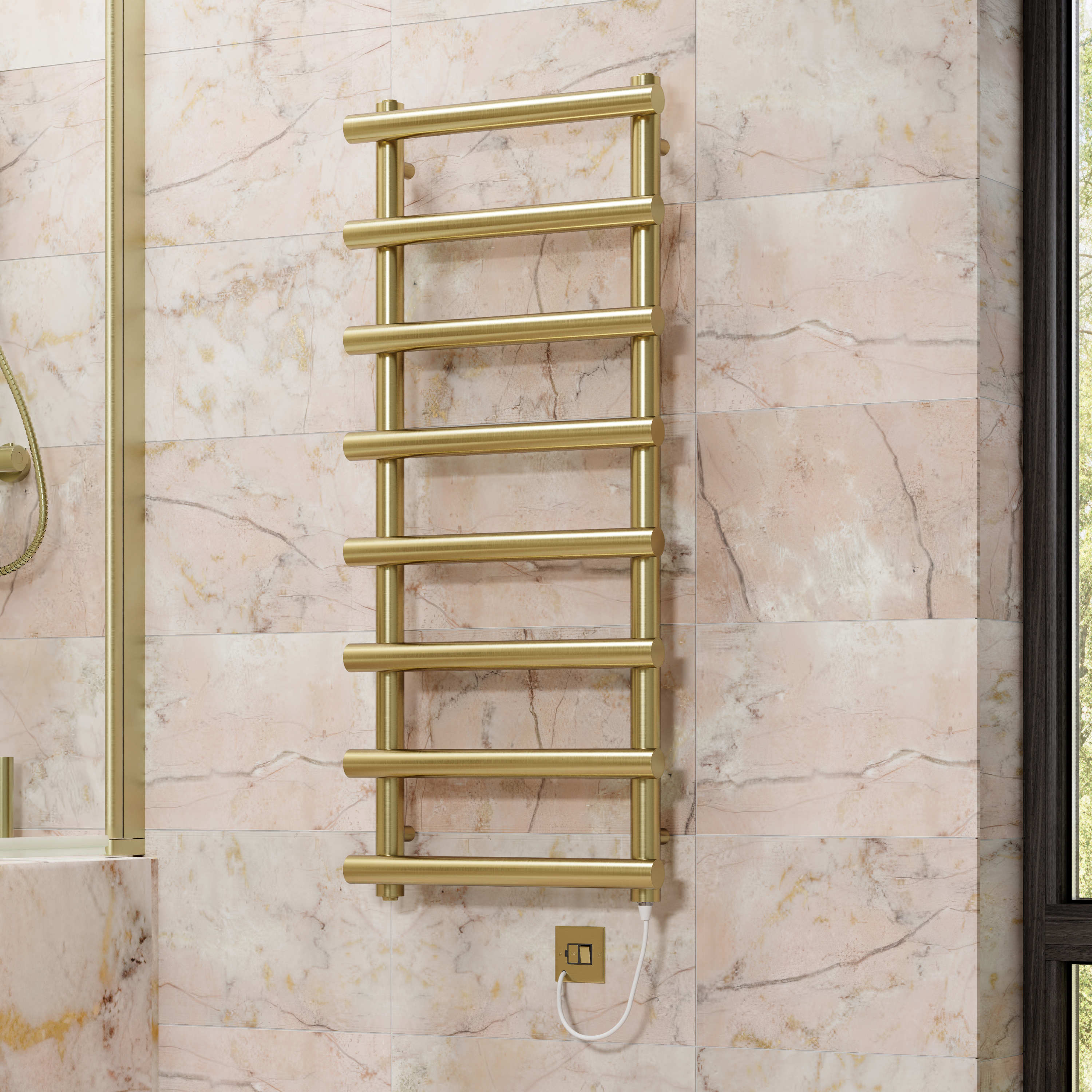 Toasty Yarrow Brushed Brass Electric Heated Towel Rail with Heating Element