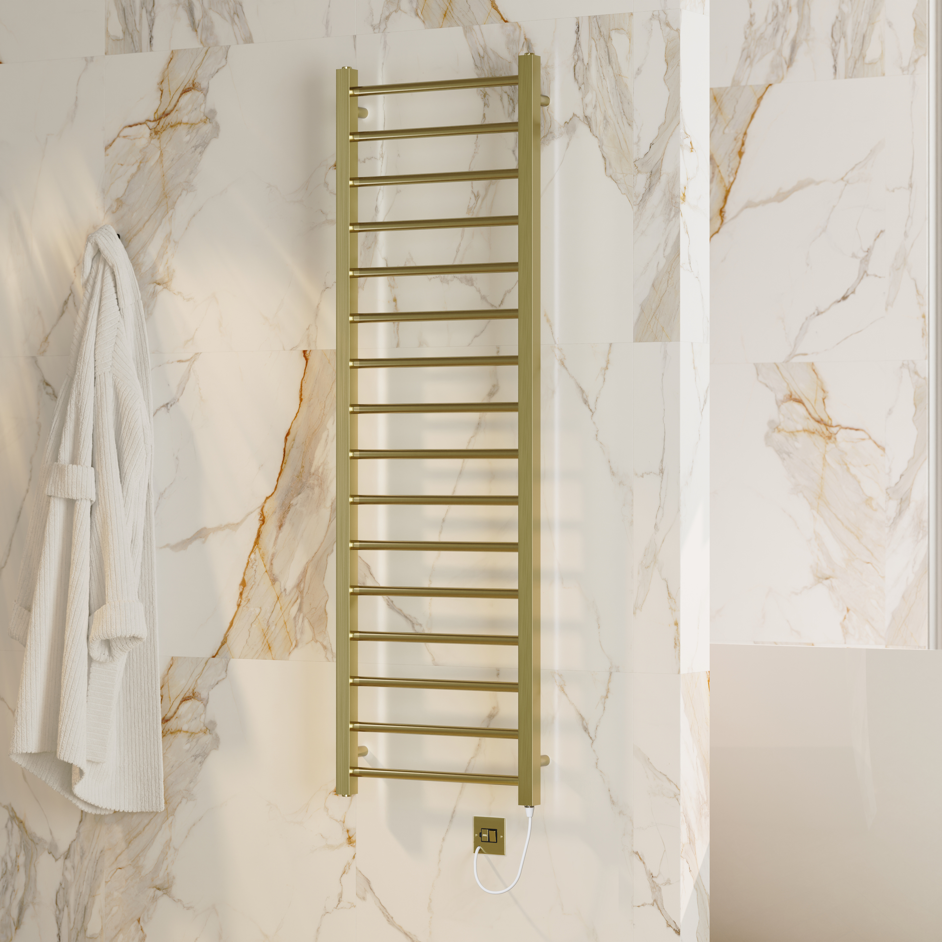 Toasty Rise Brushed Brass Electric Heated Towel Rail with Heating Element