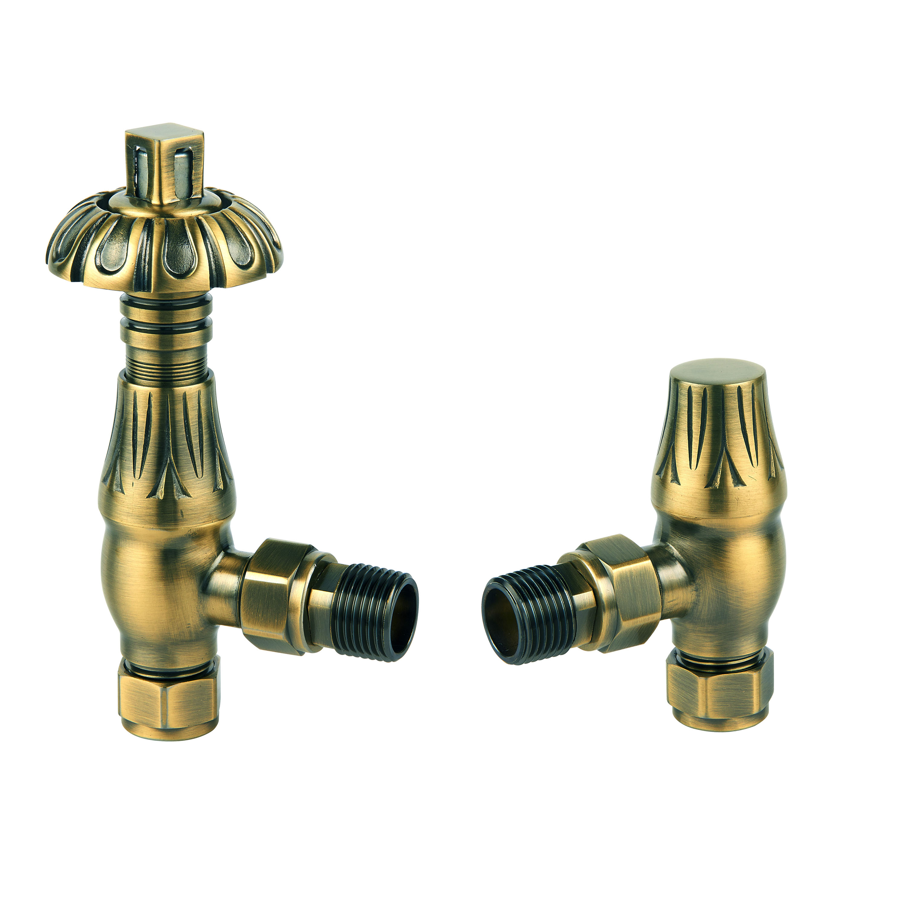 Toasty Antique Brass Traditional Metal Handle Angled Thermostatic Radiator Valve