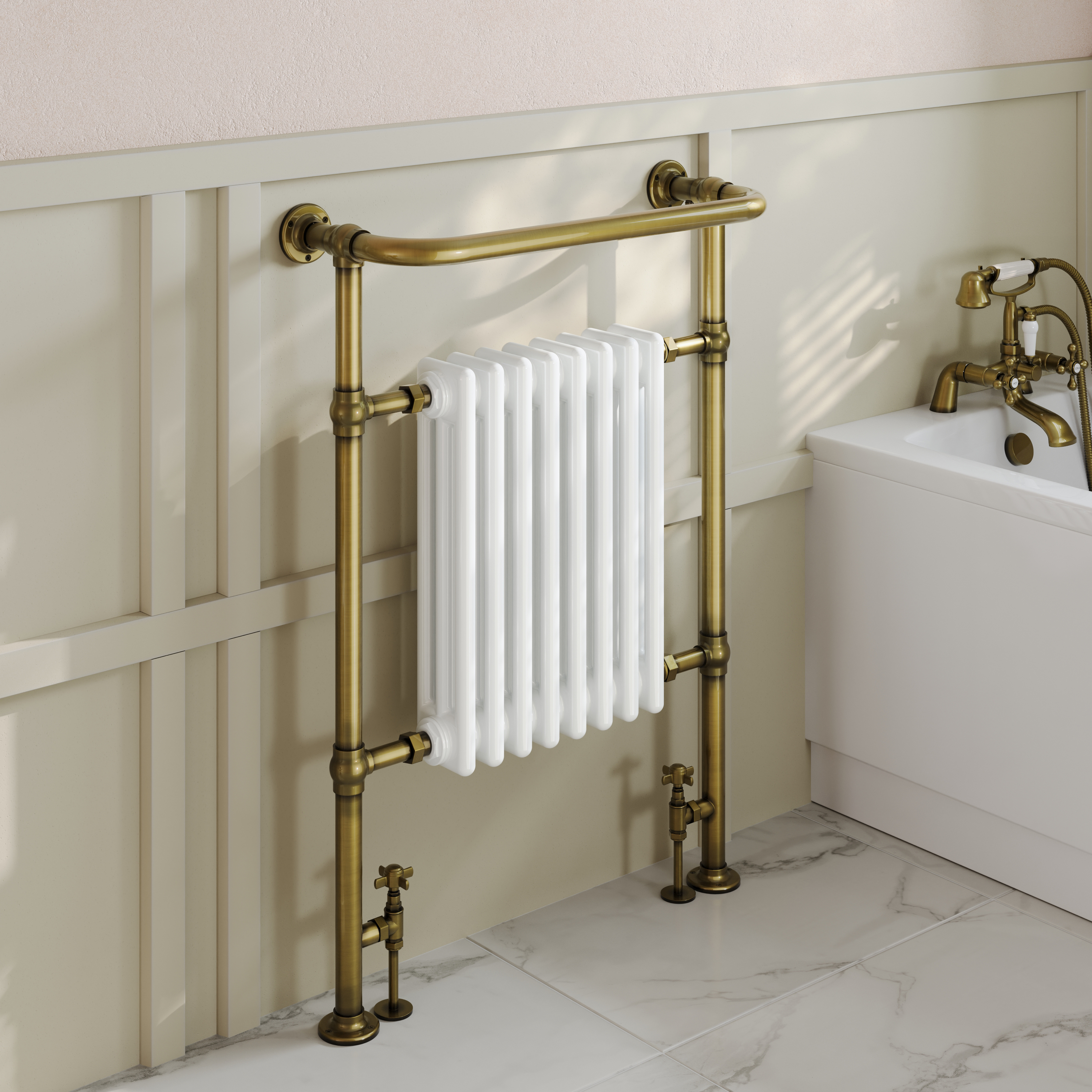 Toasty Penrose Antique Brass Traditional Heated Towel Rail - 965 x 675mm