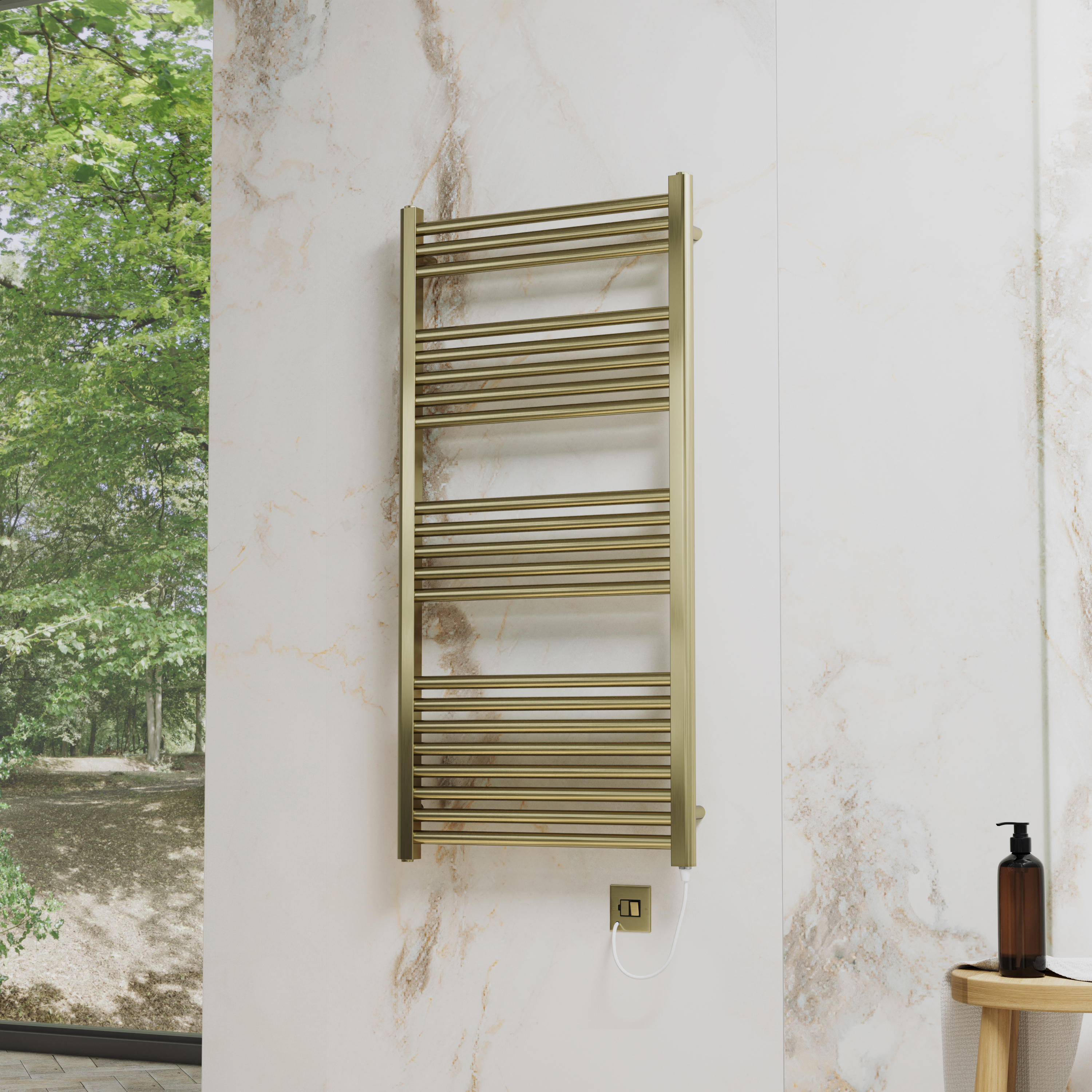 Toasty Glow Premium Brushed Brass 25mm Electric Heated Towel Rail with Heating Element