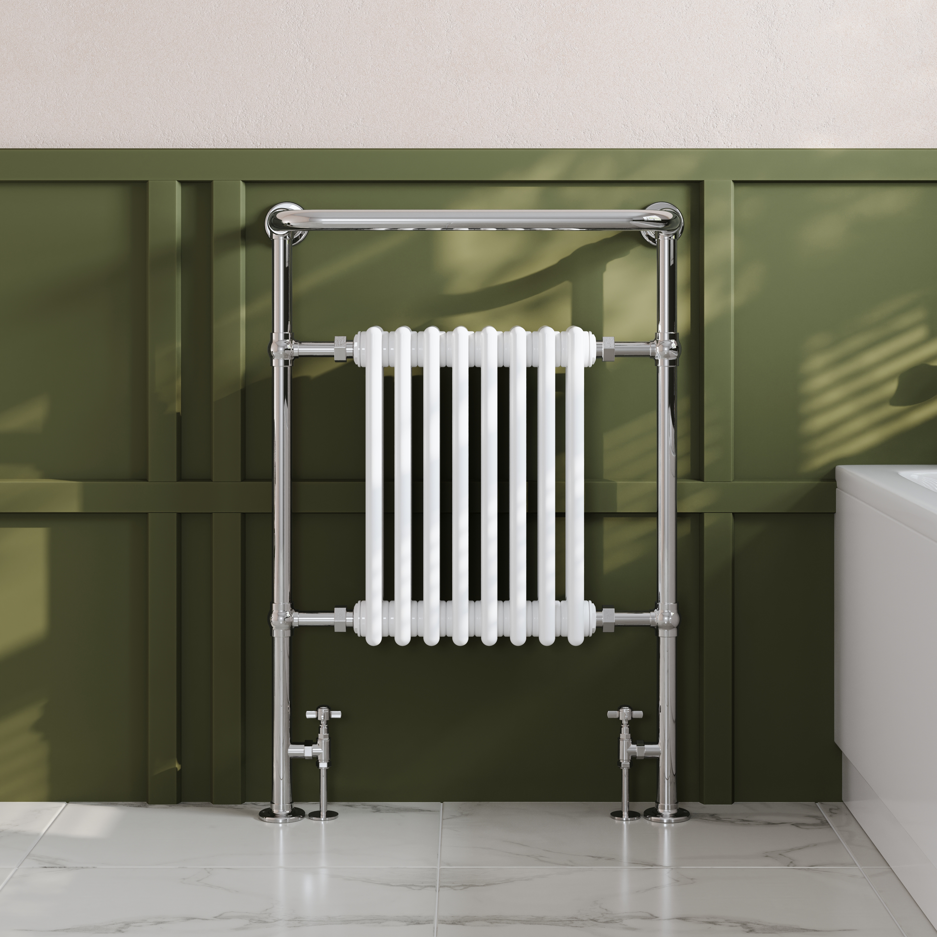 Toasty Penrose Chrome & White Traditional Heated Towel Rail