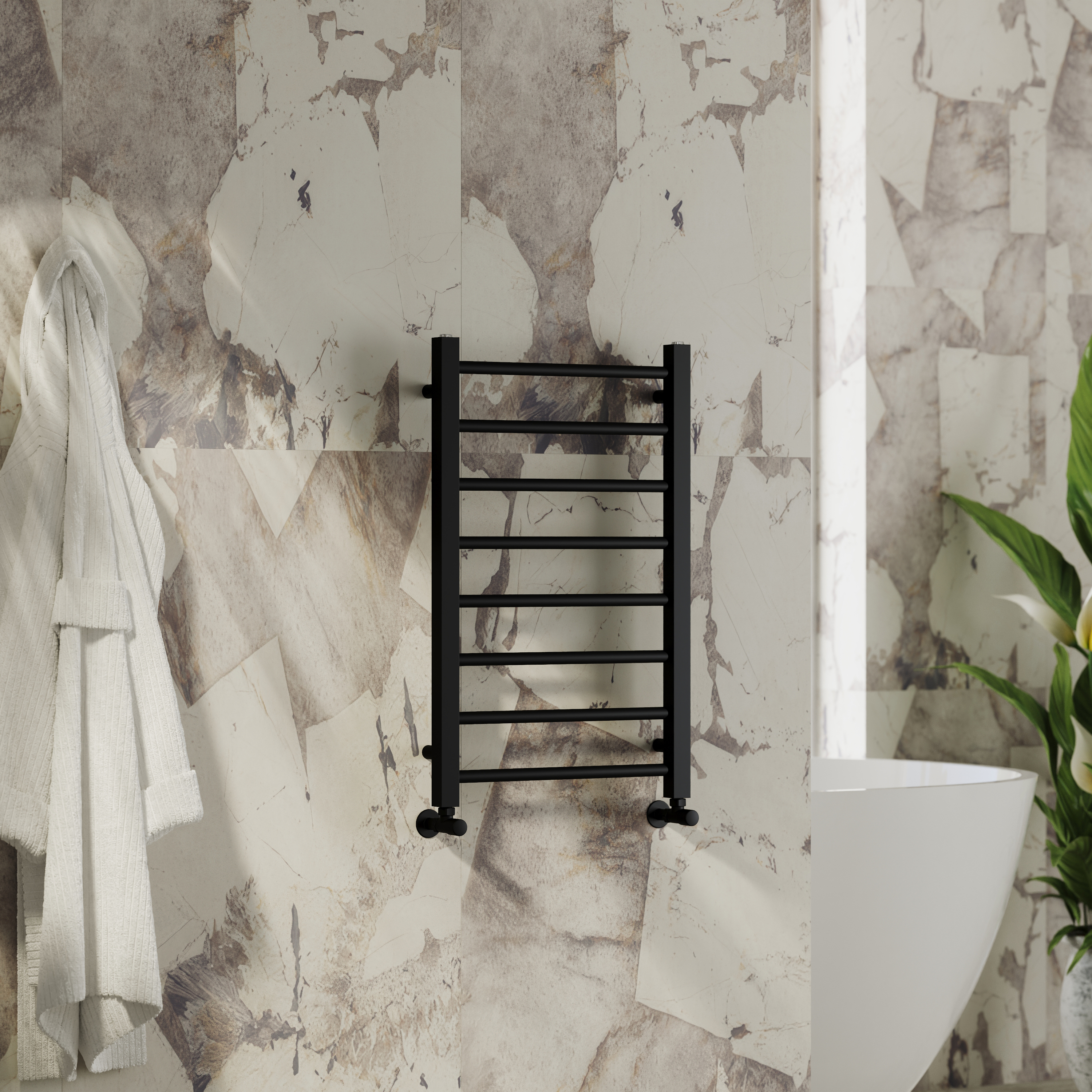 Toasty Rise Matt Black Heated Towel Rail