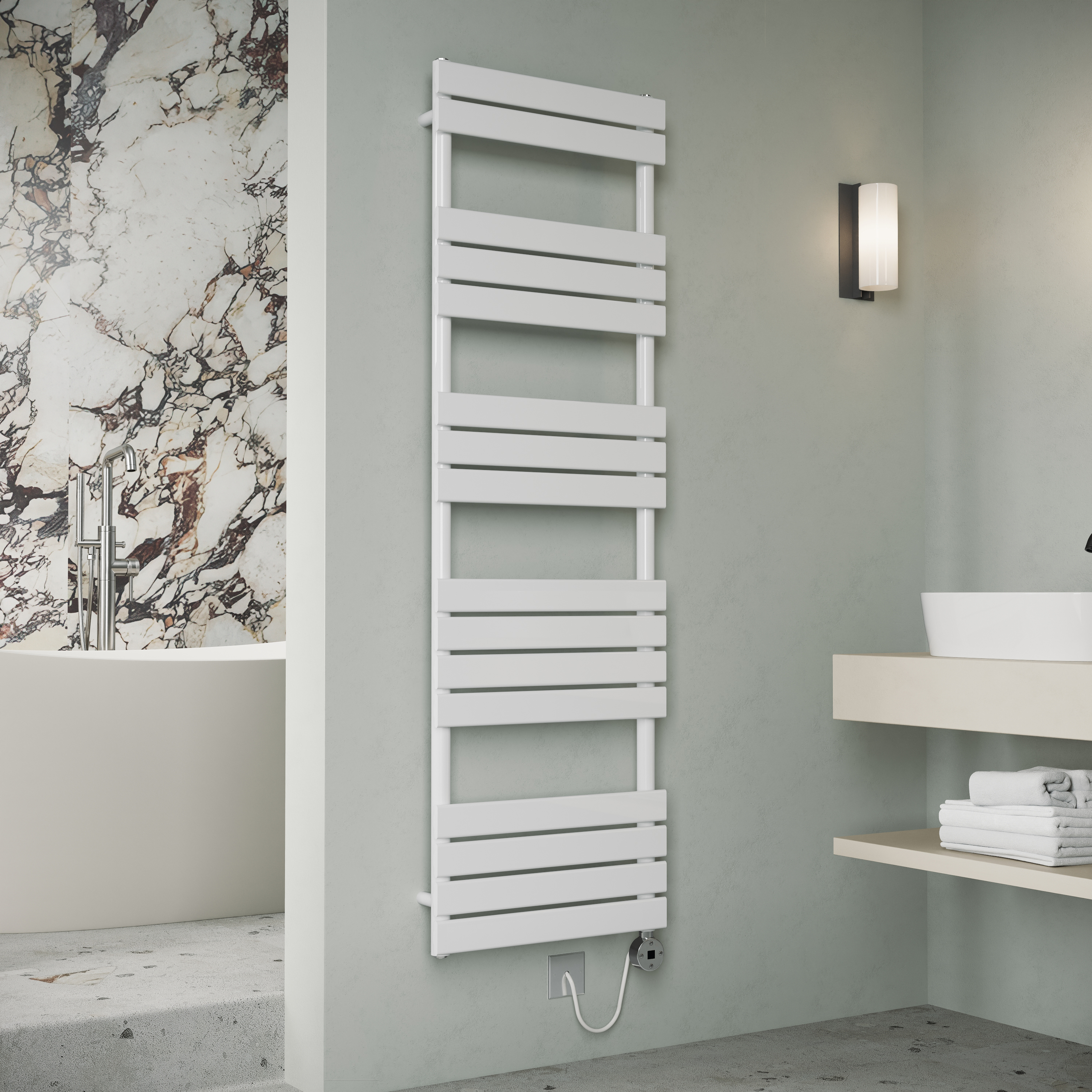 Toasty Hush White Electric Flat Panel Heated Towel Rail with Heating Element