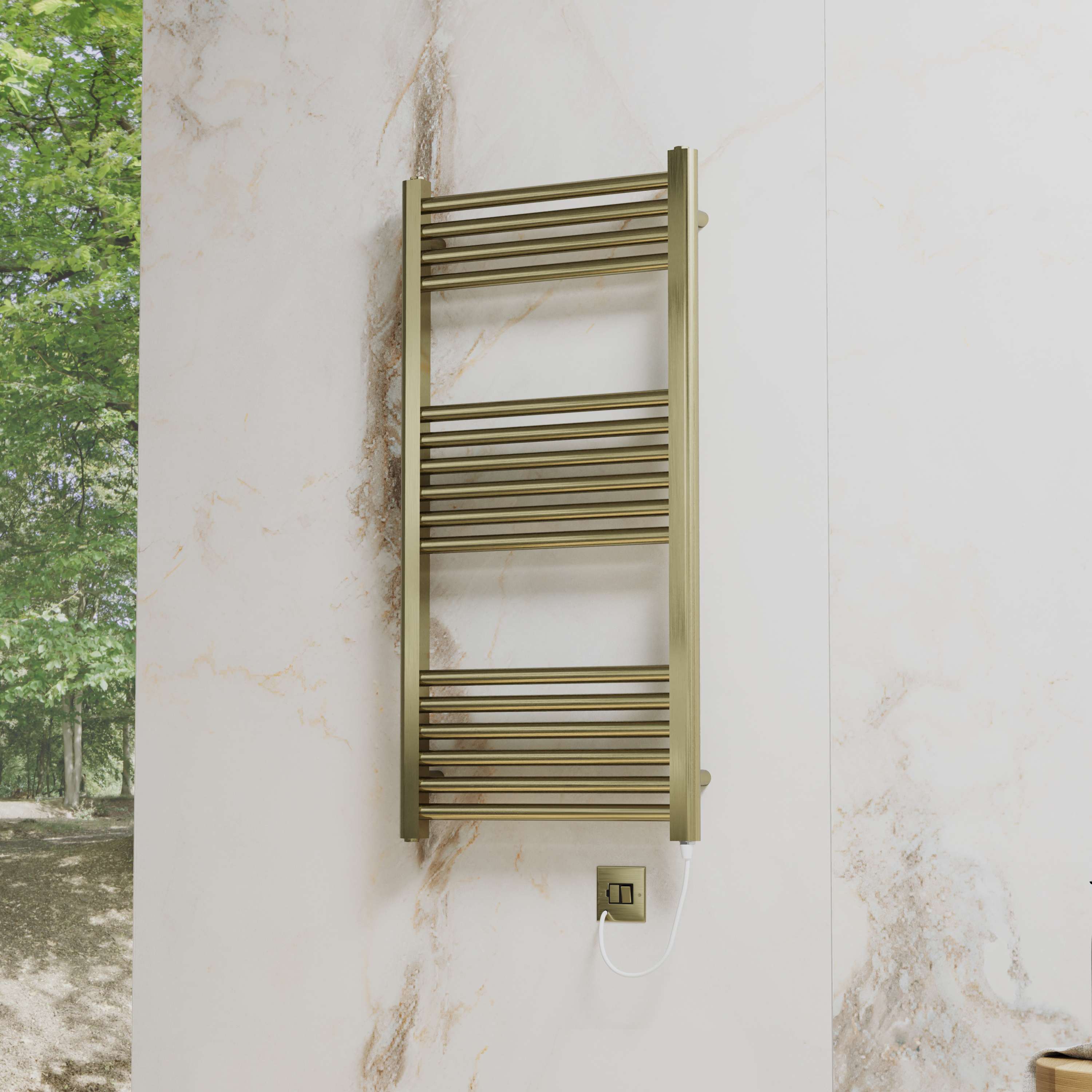 Toasty Glow Premium Brushed Brass 25mm Electric Heated Towel Rail with Heating Element