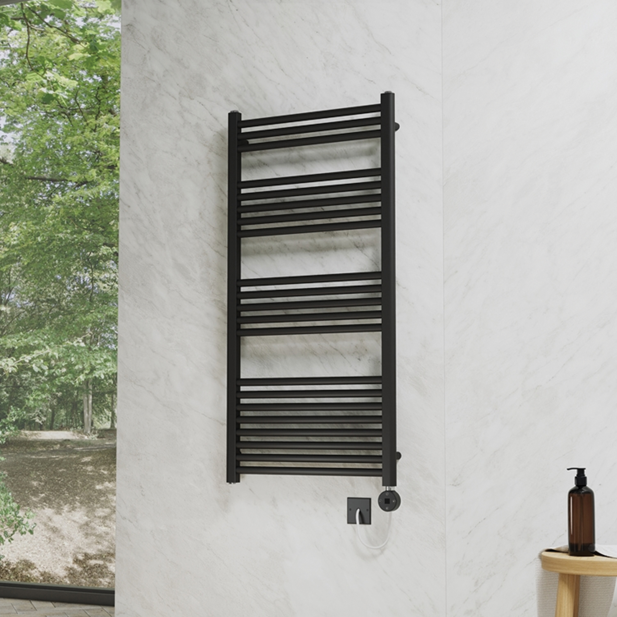 Toasty Glow Premium Matt Black 25mm Electric Heated Towel Rail with Heating Element