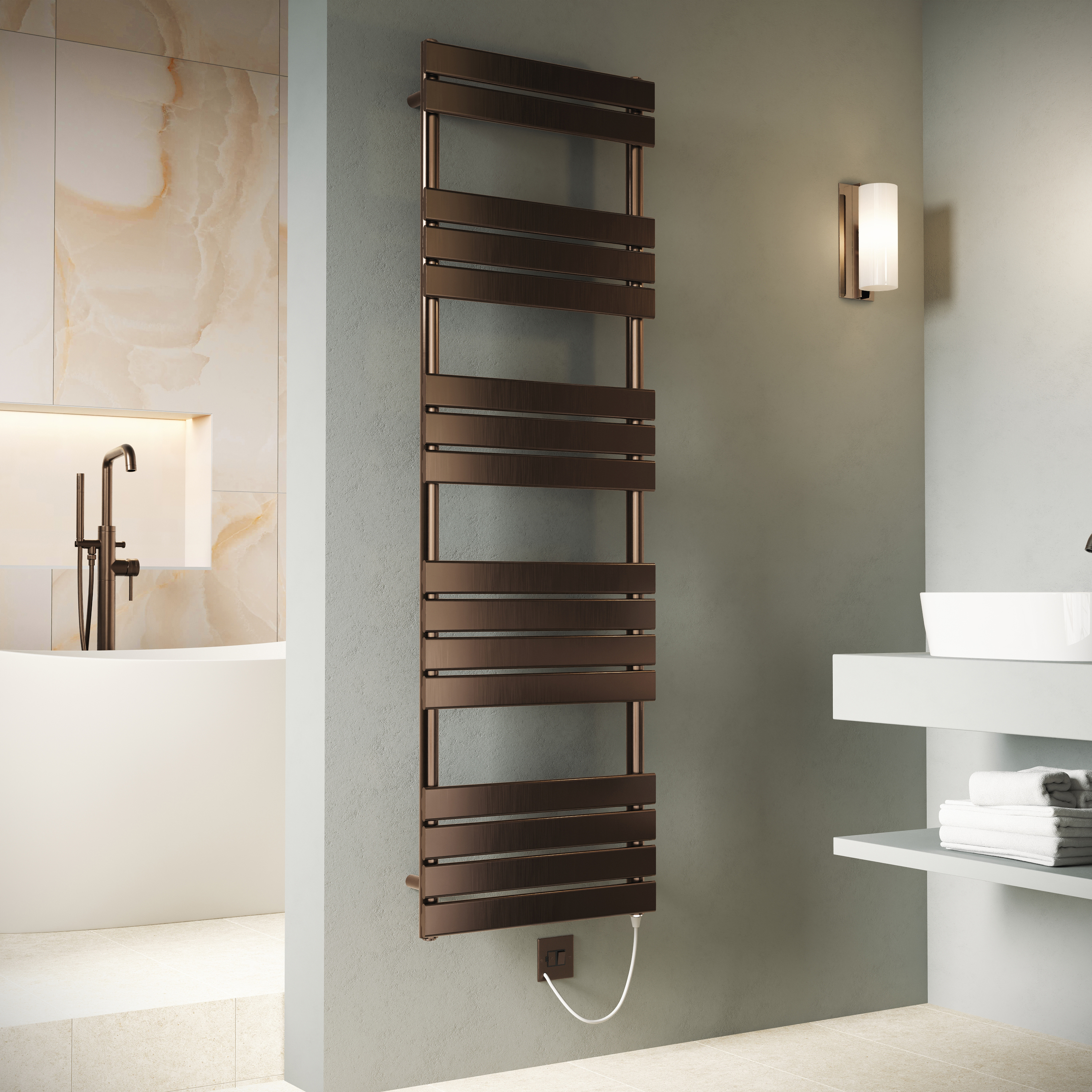 Toasty Hush Brushed Bronze Electric Flat Panel Heated Towel Rail with Heating Element