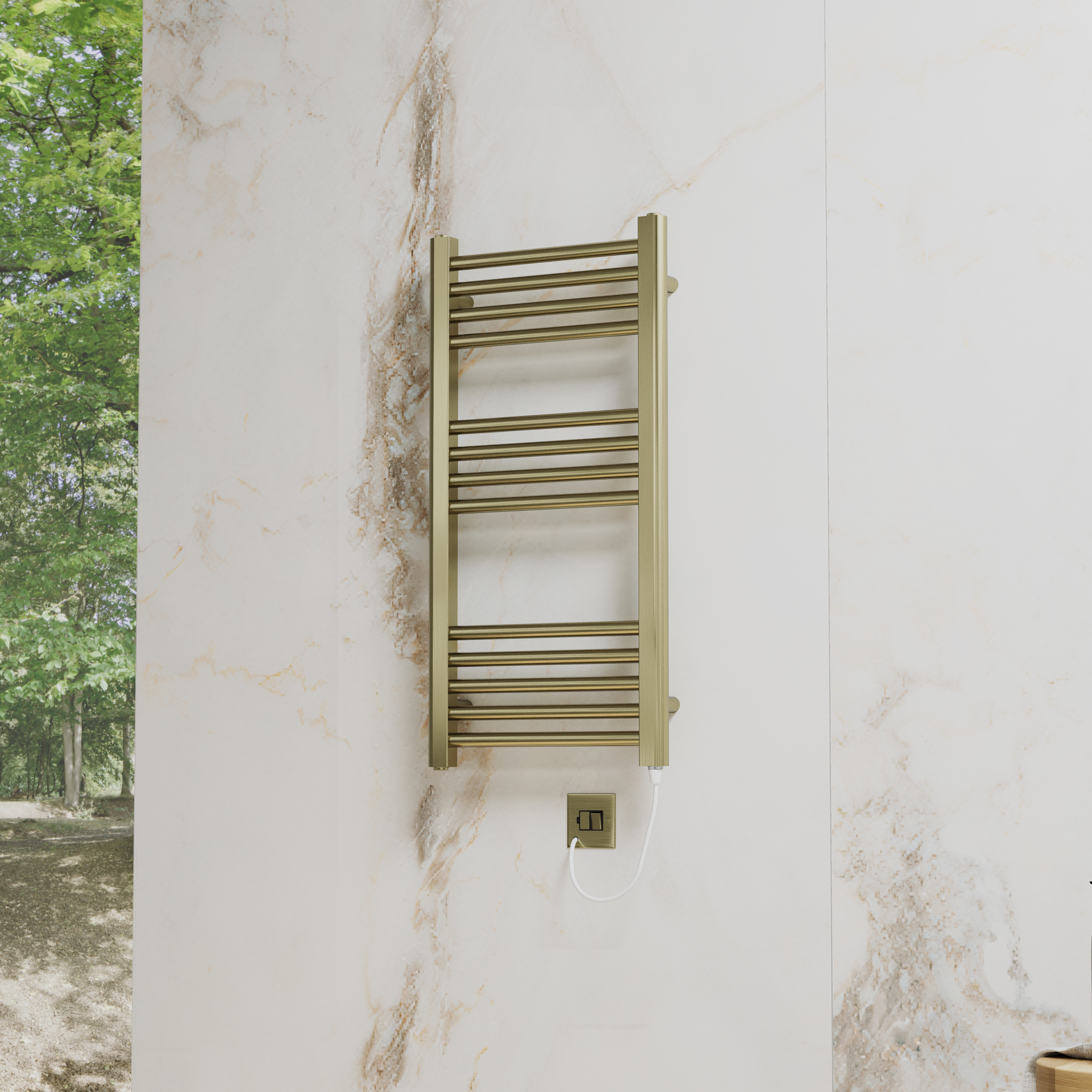 Toasty Glow Premium Brushed Brass 25mm Electric Heated Towel Rail with Heating Element
