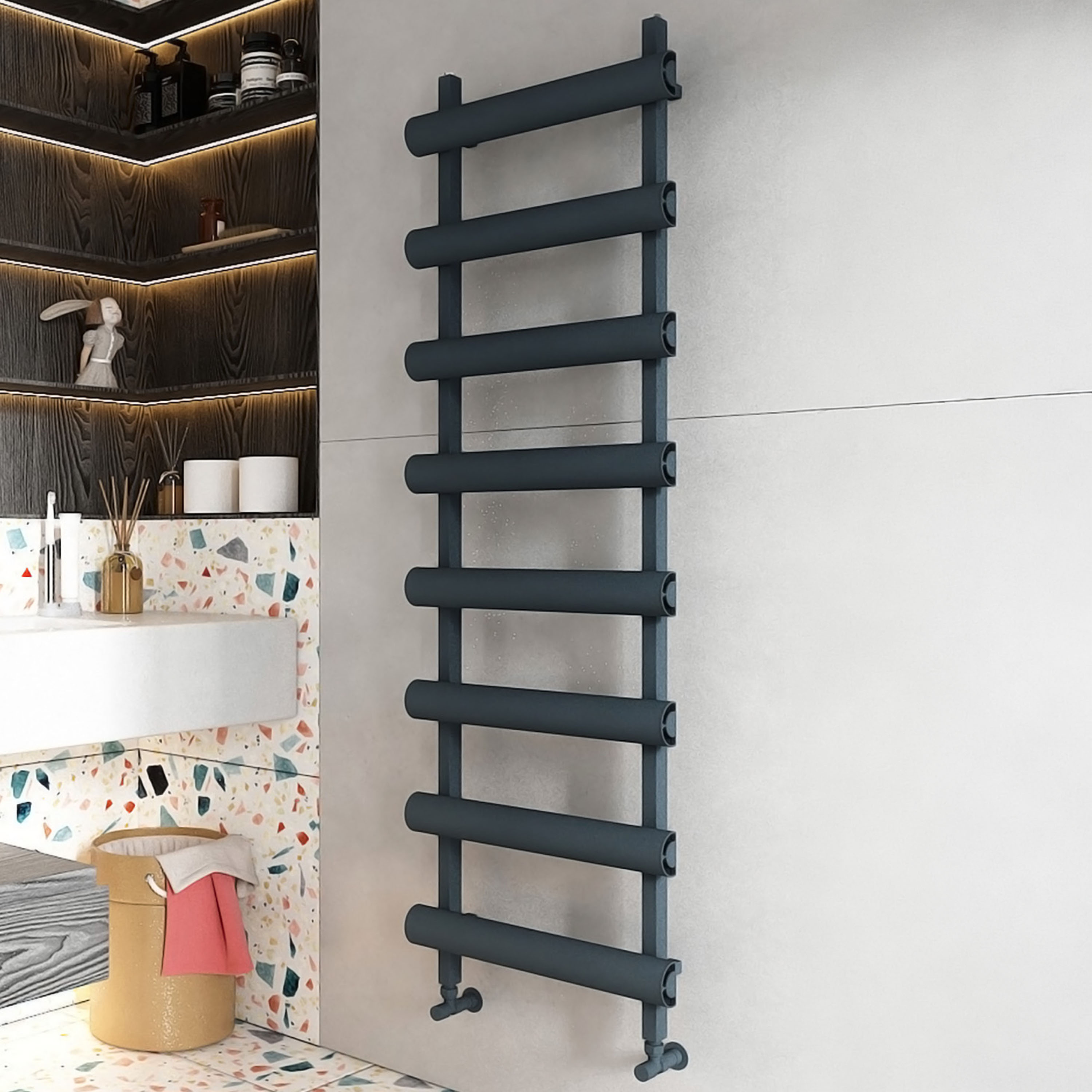 Carisa Moon Oval Panel Ladder Vertical Aluminium Heated Towel Rail
