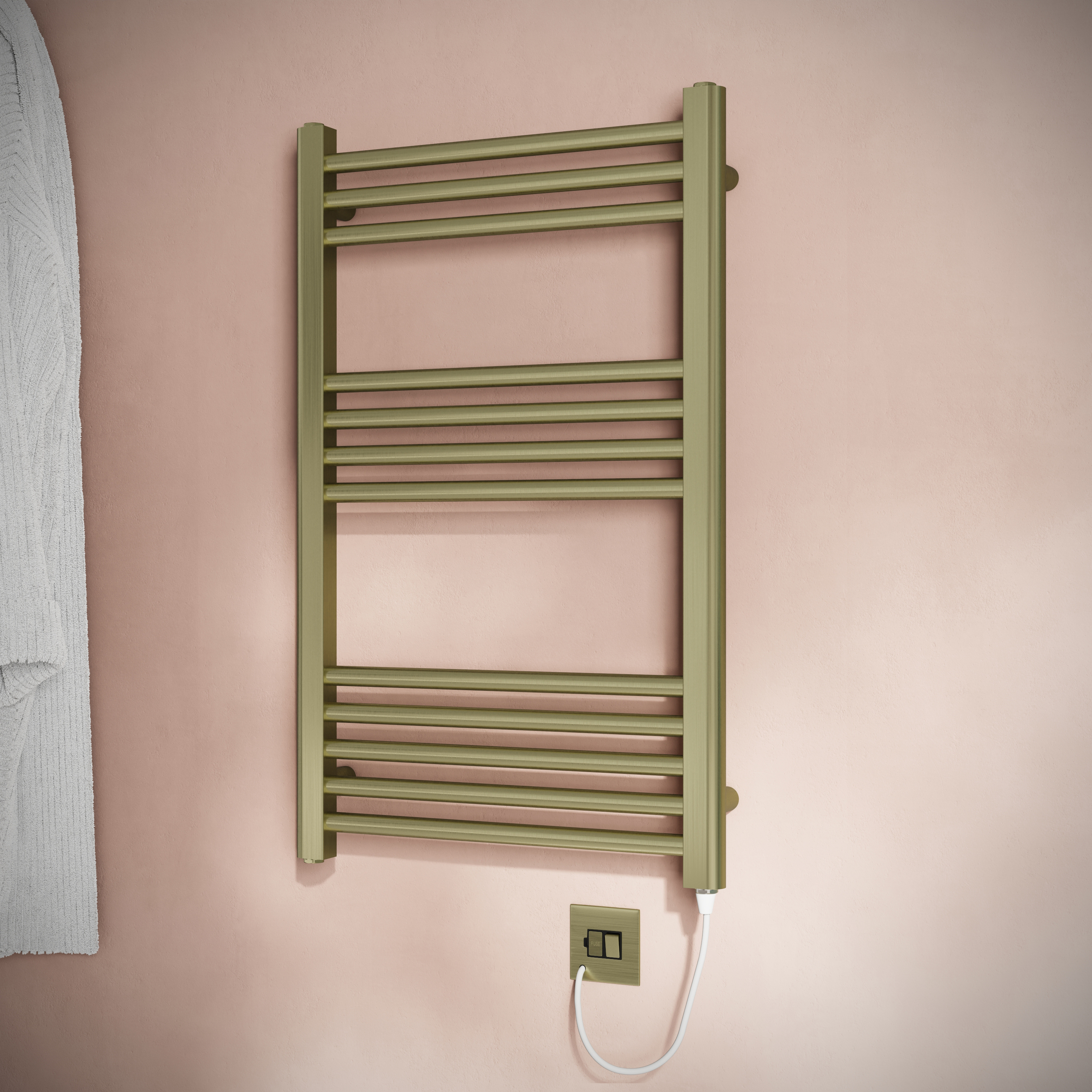Toasty Glow Brushed Brass 22mm Electric Heated Ladder Towel Rail with Heating Element