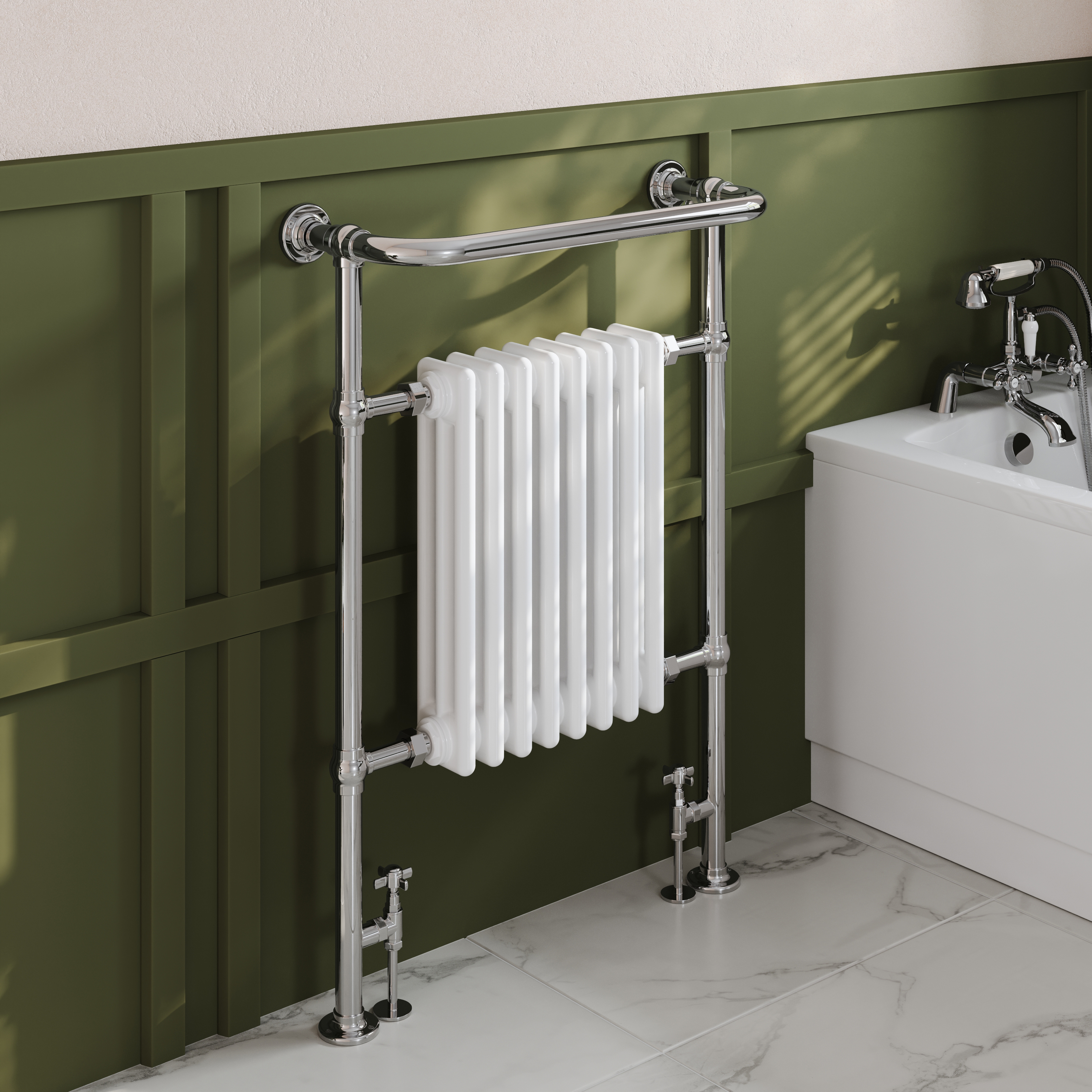Toasty Penrose Chrome & White Traditional Heated Towel Rail