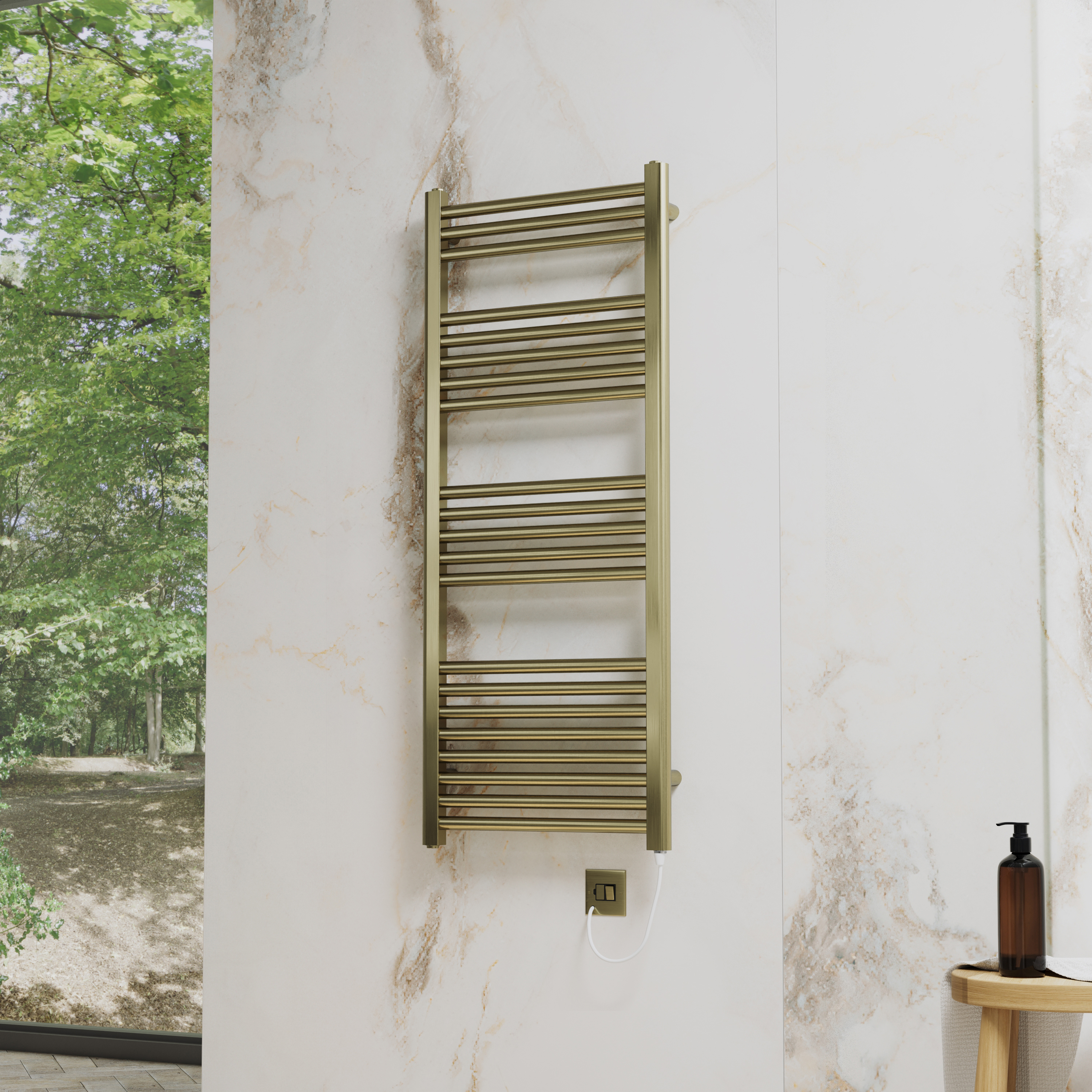 Toasty Glow Premium Brushed Brass 25mm Electric Heated Towel Rail with Heating Element