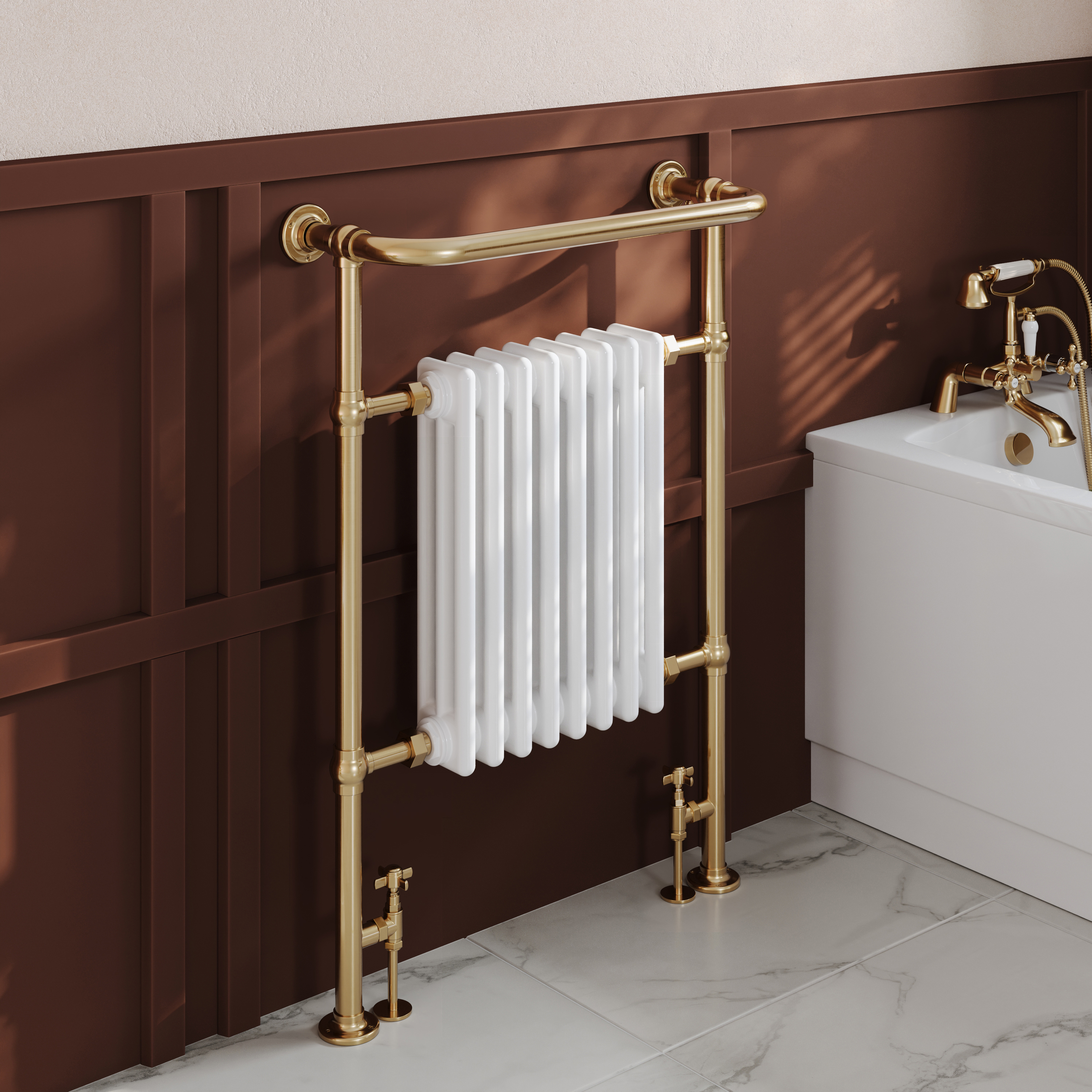 Toasty Penrose Brushed Brass Traditional Heated Towel Rail - 965 x 675mm