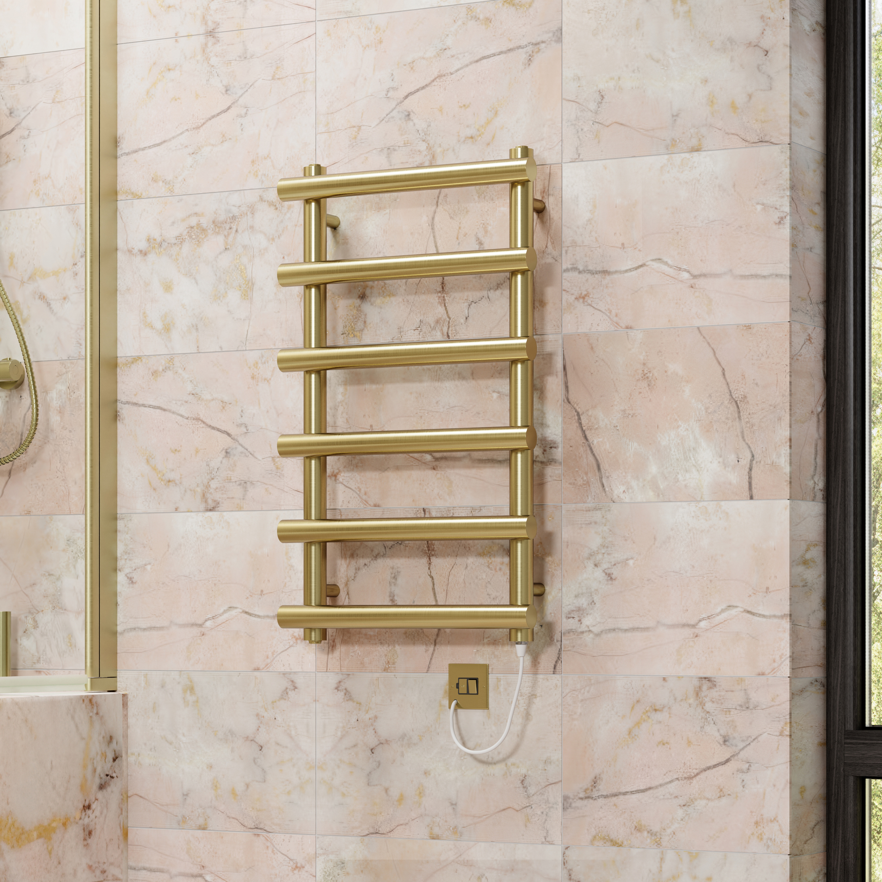 Toasty Yarrow Brushed Brass Electric Heated Towel Rail with Heating Element