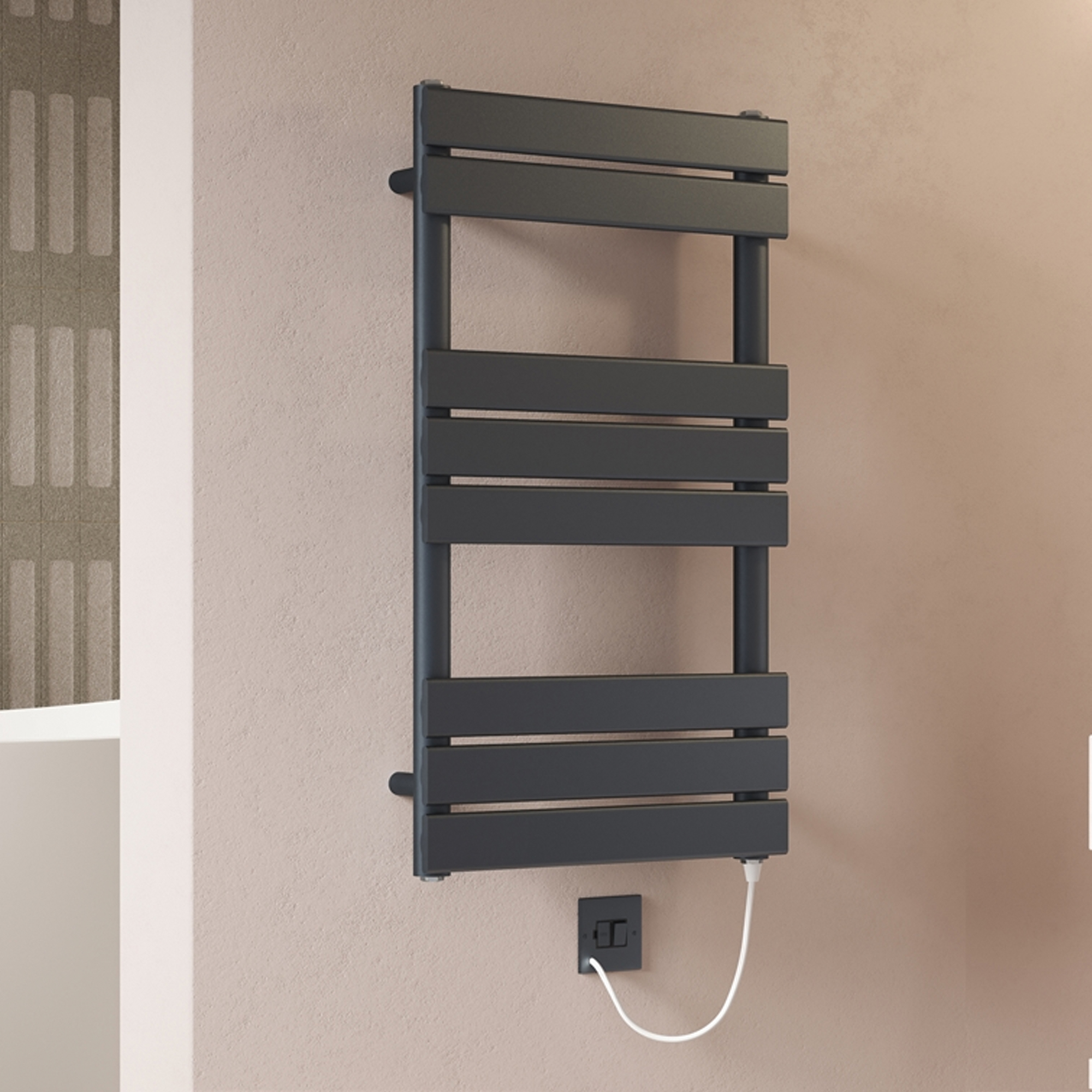 Toasty Hush Anthracite Electric Flat Panel Heated Towel Rail with Heating Element
