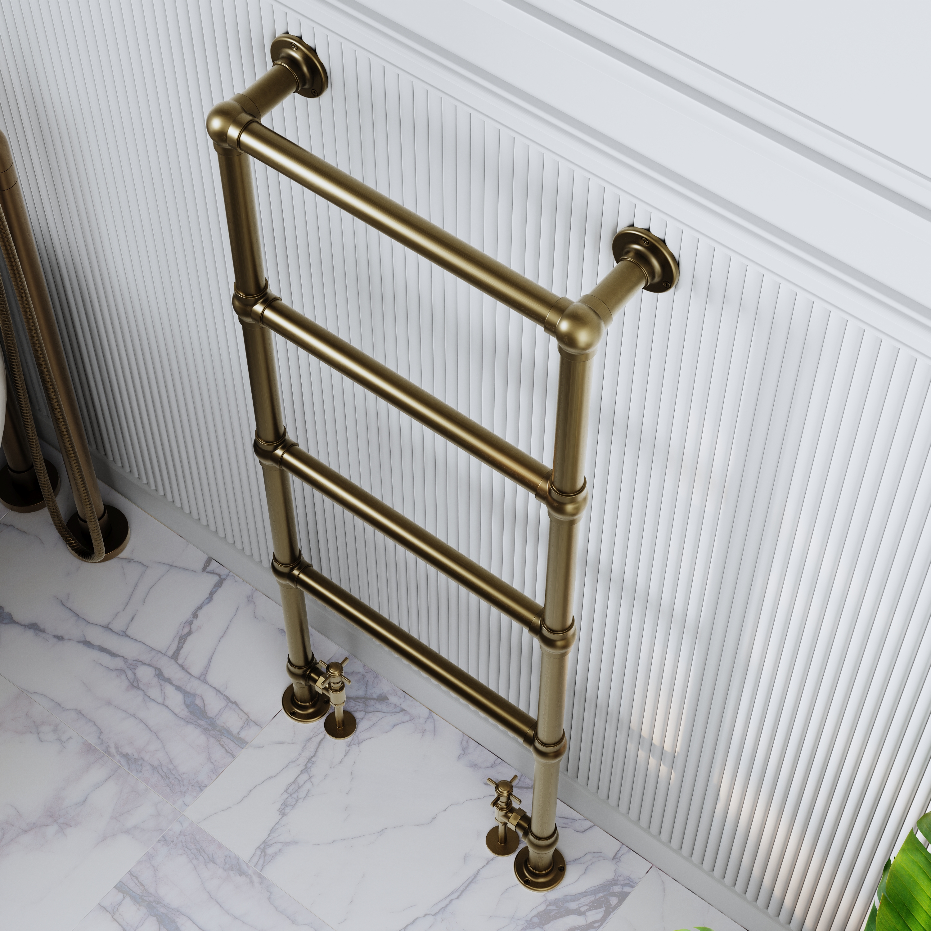 Toasty Merrin Antique Brass Floorstanding Traditional Heated Towel Rail - 1195 x 500mm