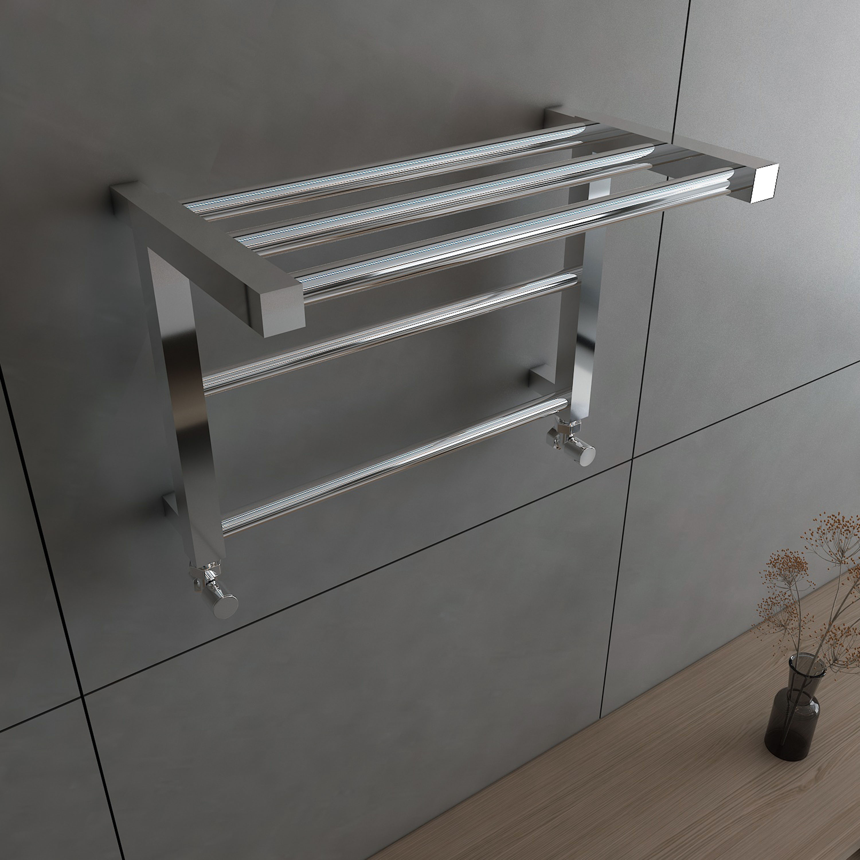 Carisa Etage Chrome Plated Steel Heated Towel Shelf & Rail - 350 x 500mm