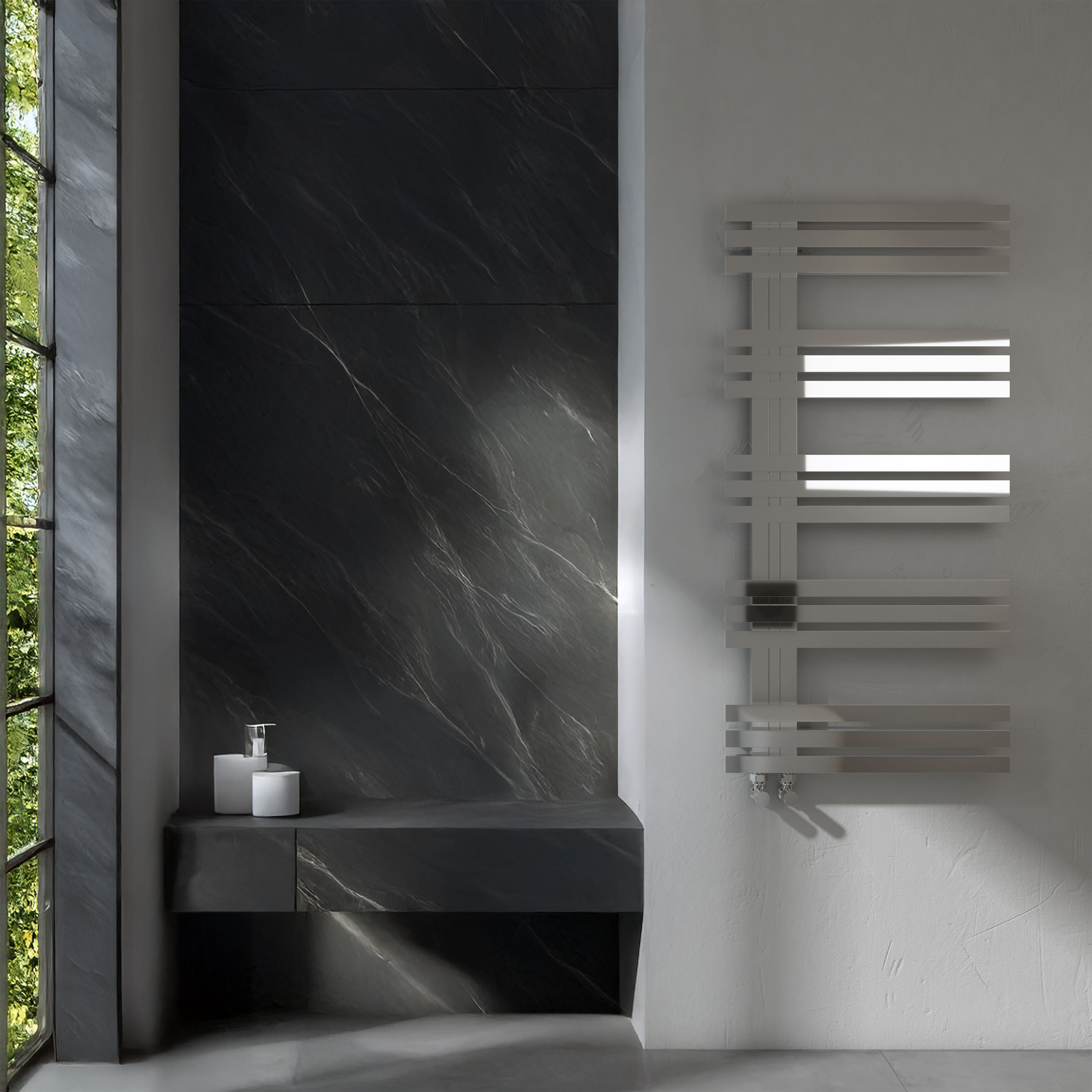 Carisa Alias Offset Stainless Steel Designer Heated Towel Rail - 1000 x 500mm