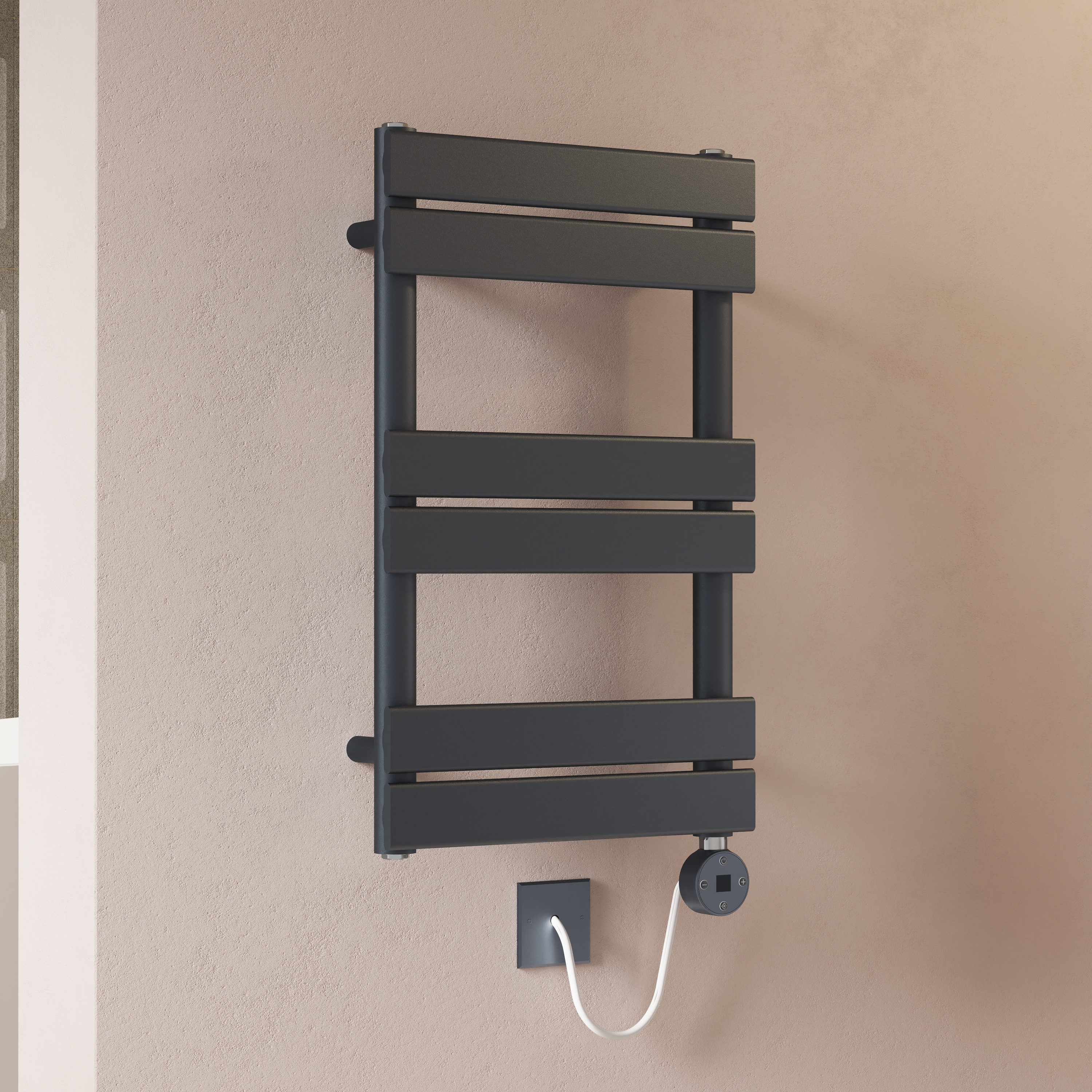 Toasty Hush Anthracite Electric Flat Panel Heated Towel Rail with Heating Element