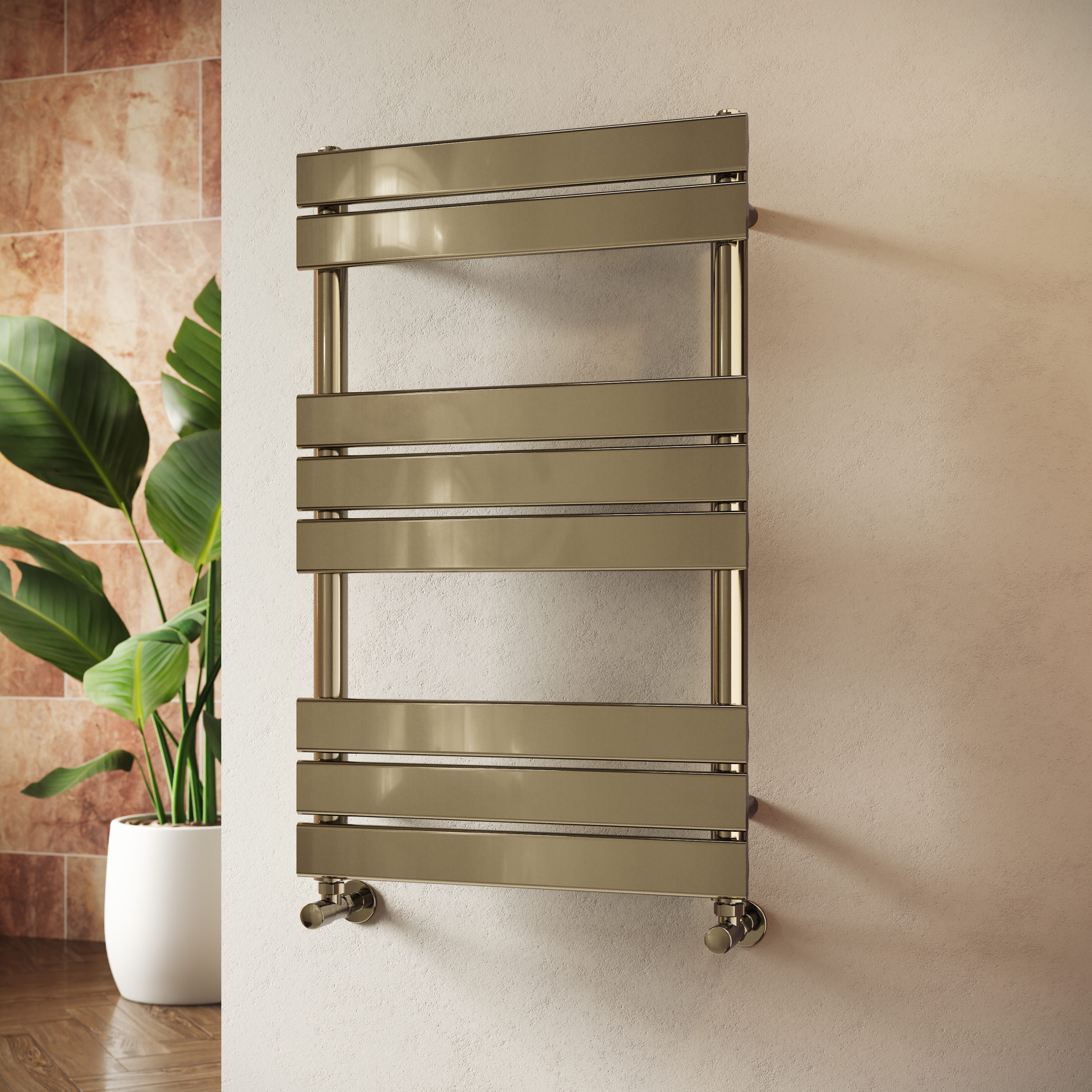Toasty Hush Brushed Brass Flat Panel Heated Towel Rail